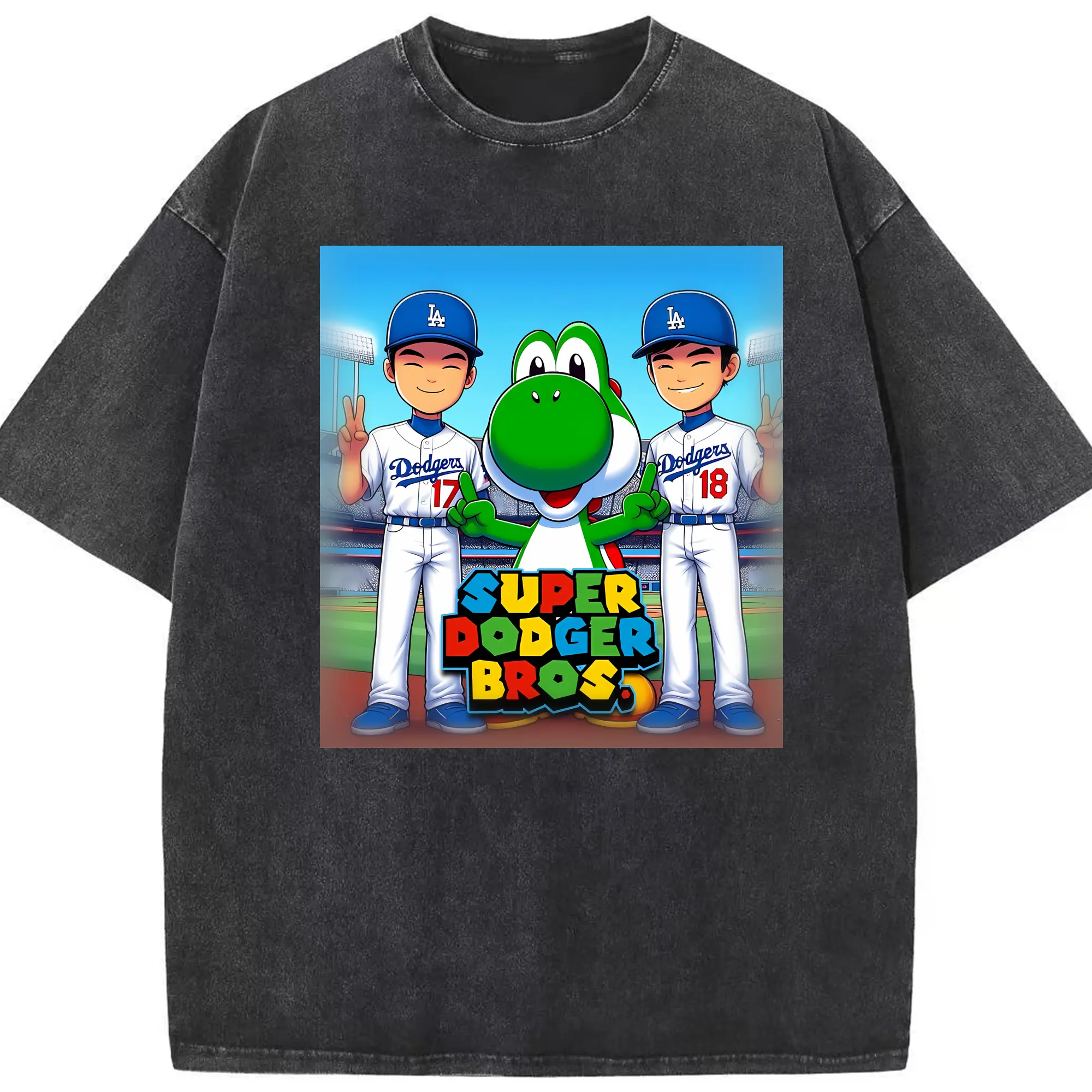 The Super Dodger Bros Los Angeles Baseball - Washed Vintage Look 230g Cotton Oversized T-Shirt With Front Heat Transfer Print – Soft, Lightweight, Stylish Fit – Comfortable Casual Wear For Sports & Everyday Use