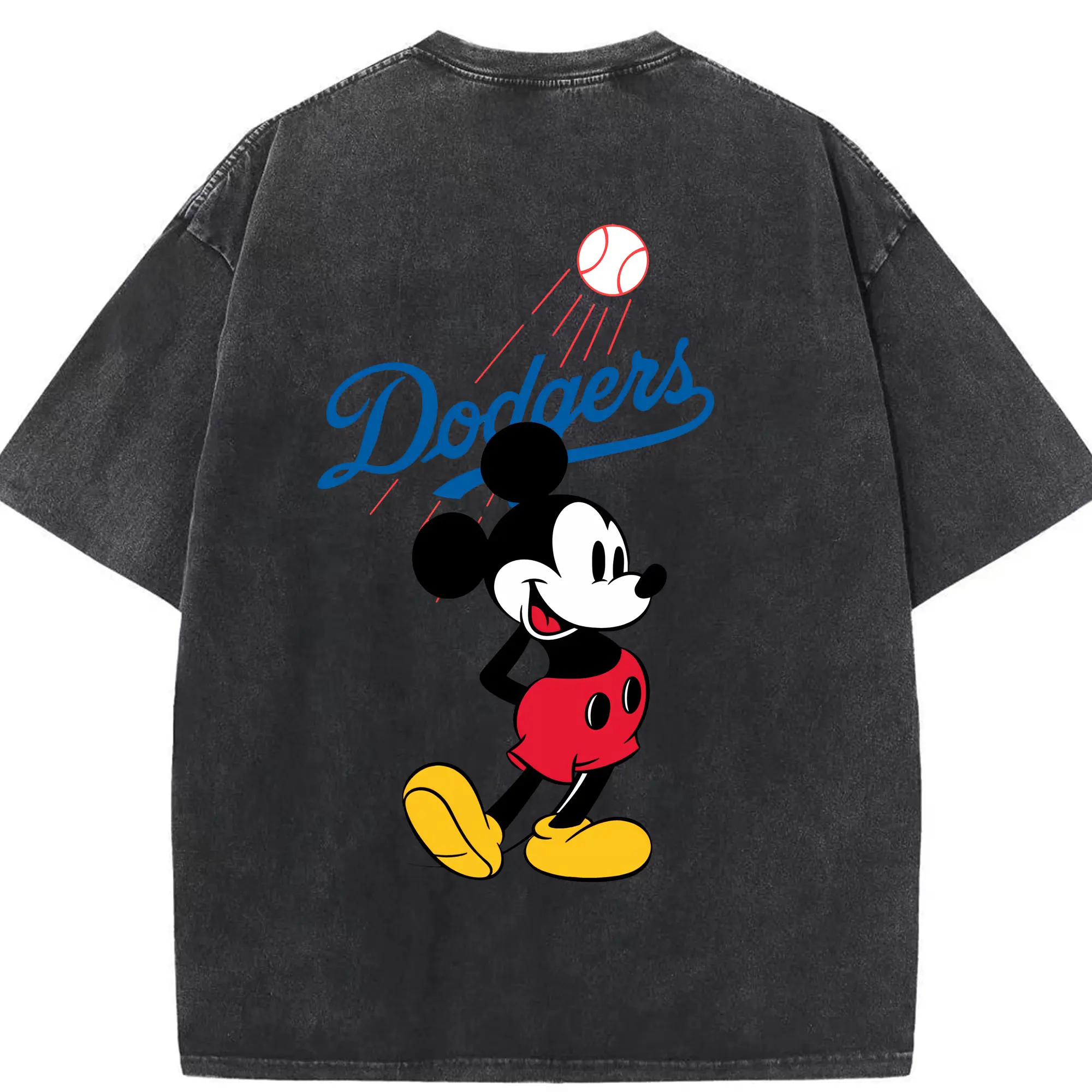 Baseball Mickey Mouse Los Angeles Dodgers - Washed Vintage 230g Cotton Oversized T-Shirt With Back Heat Transfer Print – Soft, Lightweight & Stylish – Comfortable Casual Wear For Sports & Everyday Use