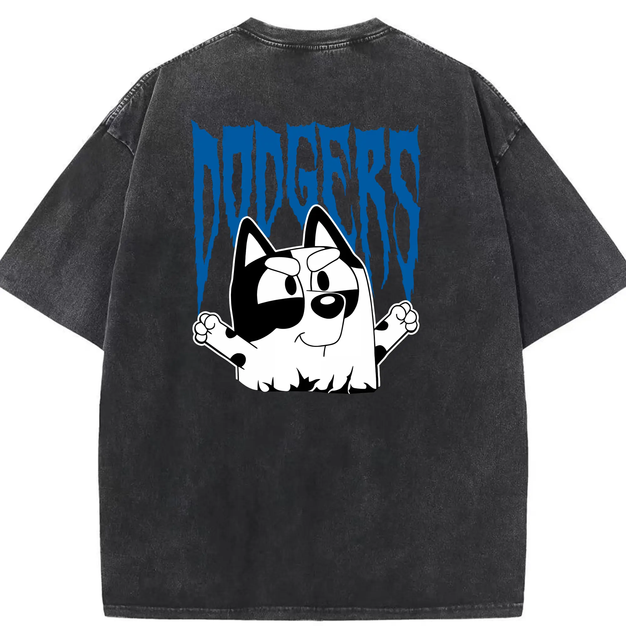 Bluey Muffin Los Angeles Dodgers MLB - Washed Vintage 230g Cotton Oversized T-Shirt With Back Heat Transfer Print – Soft, Lightweight & Stylish – Comfortable Casual Wear For Sports & Everyday Use