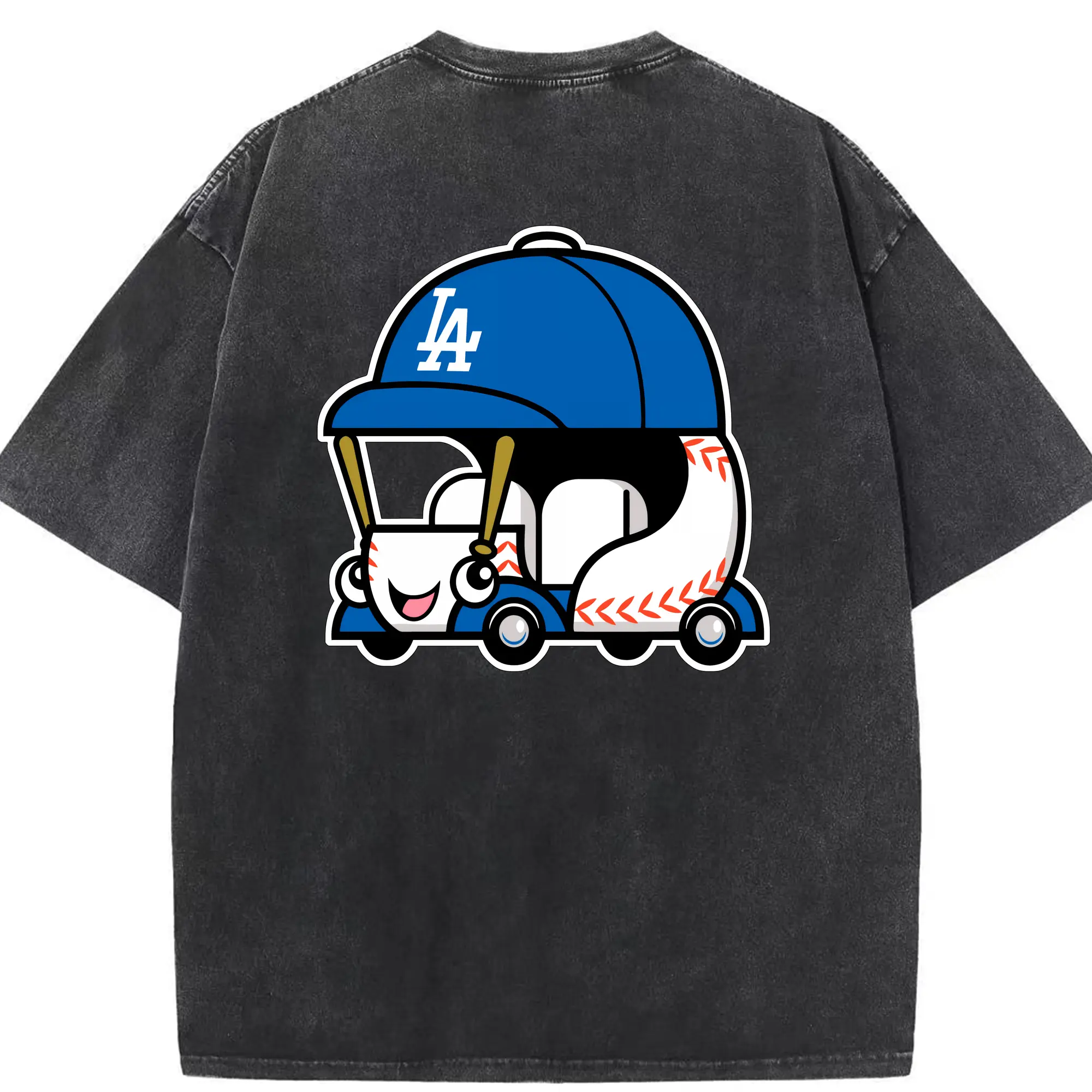 Cute Dodgers Bullpen Car Baseball - Washed Vintage 230g Cotton Oversized T-Shirt With Back Heat Transfer Print – Soft, Lightweight & Stylish – Comfortable Casual Wear For Sports & Everyday Use
