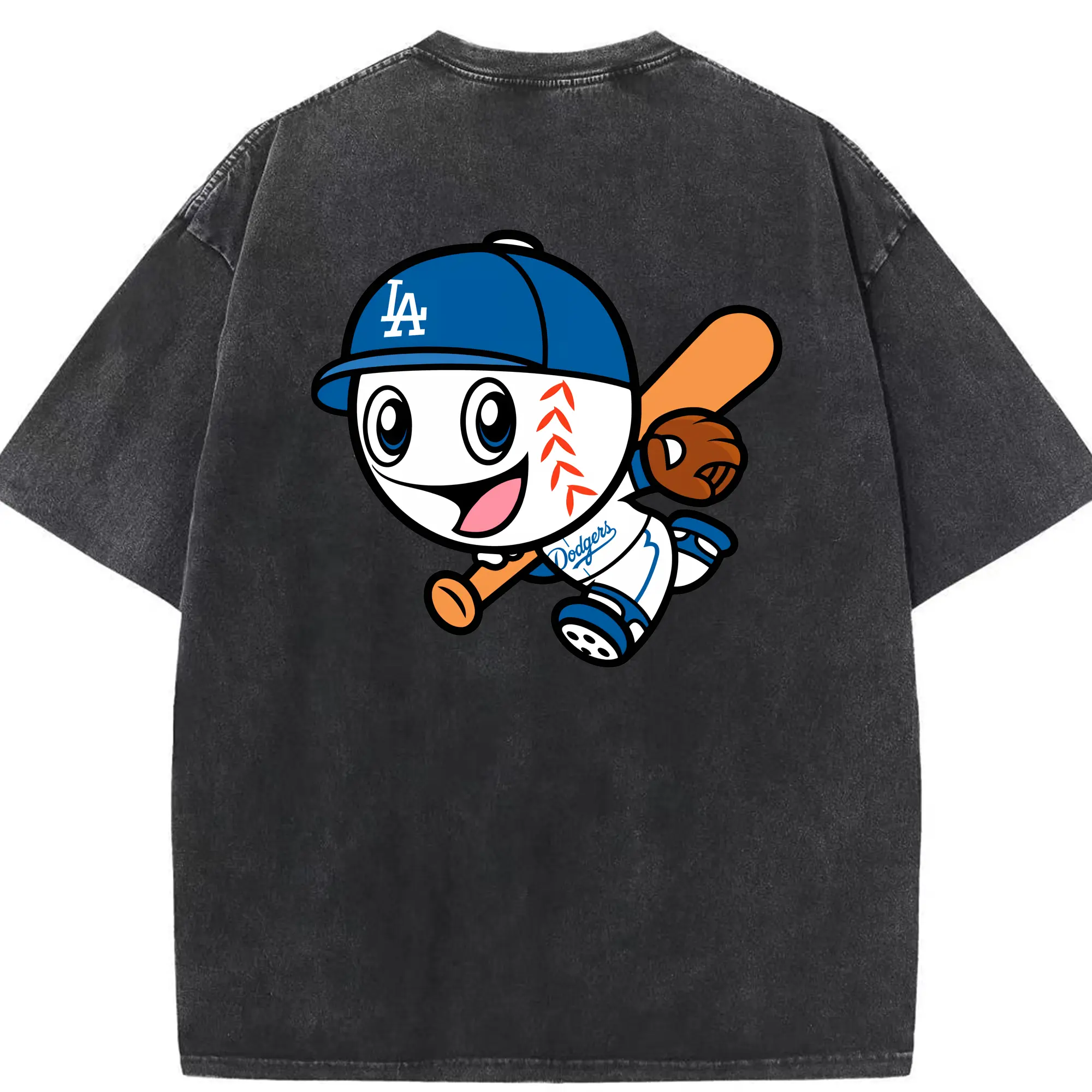 Cute Mr Dodger Running Play Baseball - Washed Vintage 230g Cotton Oversized T-Shirt With Back Heat Transfer Print – Soft, Lightweight & Stylish – Comfortable Casual Wear For Sports & Everyday Use