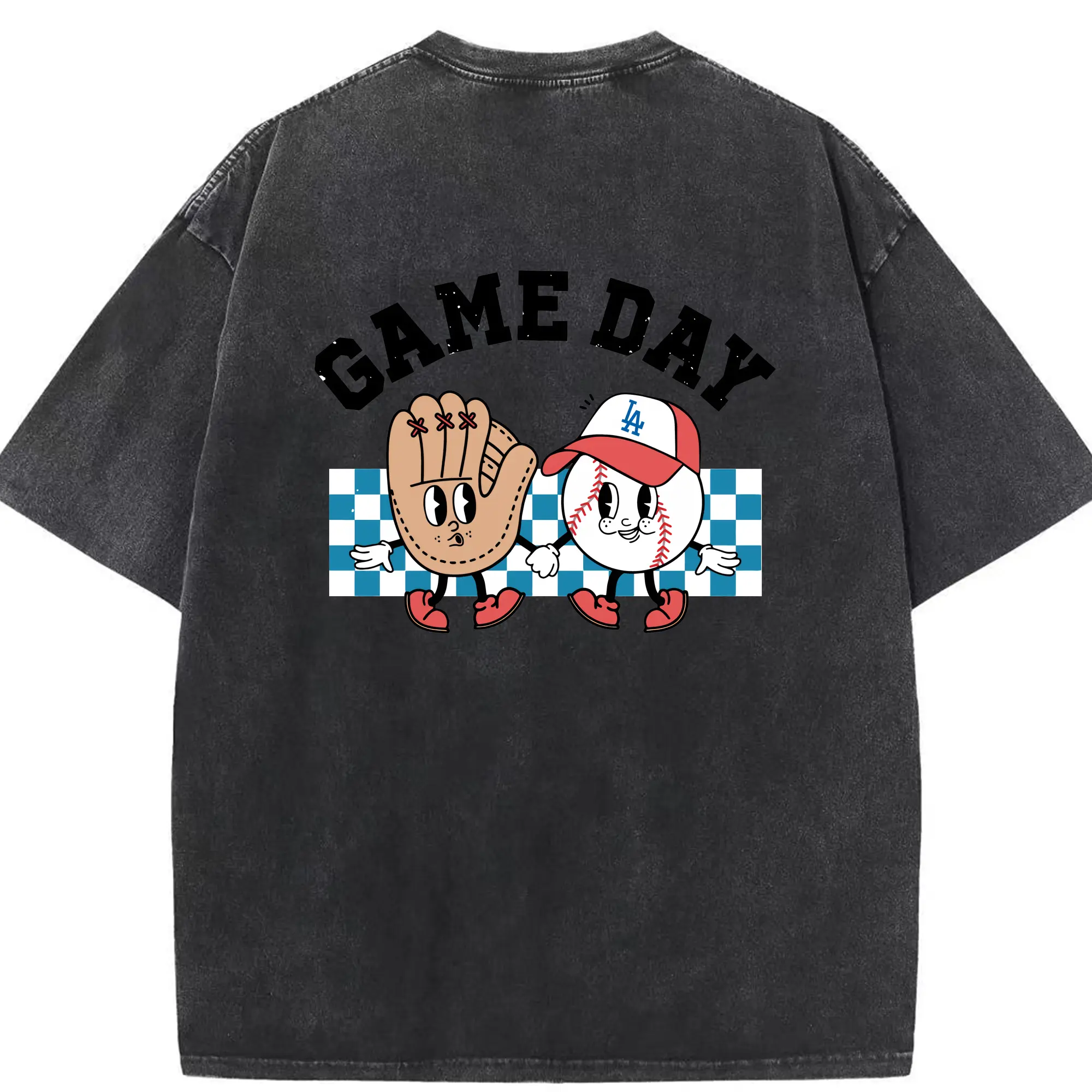 Game Day Los Angeles Dodgers Baseball - Washed Vintage 230g Cotton Oversized T-Shirt With Back Heat Transfer Print – Soft, Lightweight & Stylish – Comfortable Casual Wear For Sports & Everyday Use