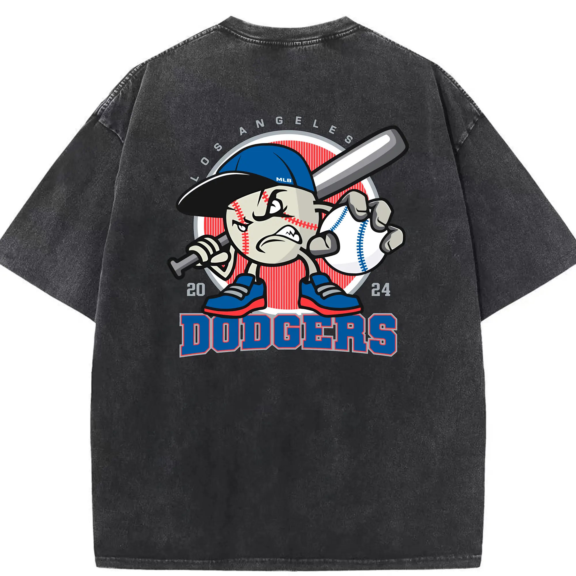 Los Angeles Baseball 2024 Season Dodgers - Washed Vintage 230g Cotton Oversized T-Shirt With Back Heat Transfer Print – Soft, Lightweight & Stylish – Comfortable Casual Wear For Sports & Everyday Use