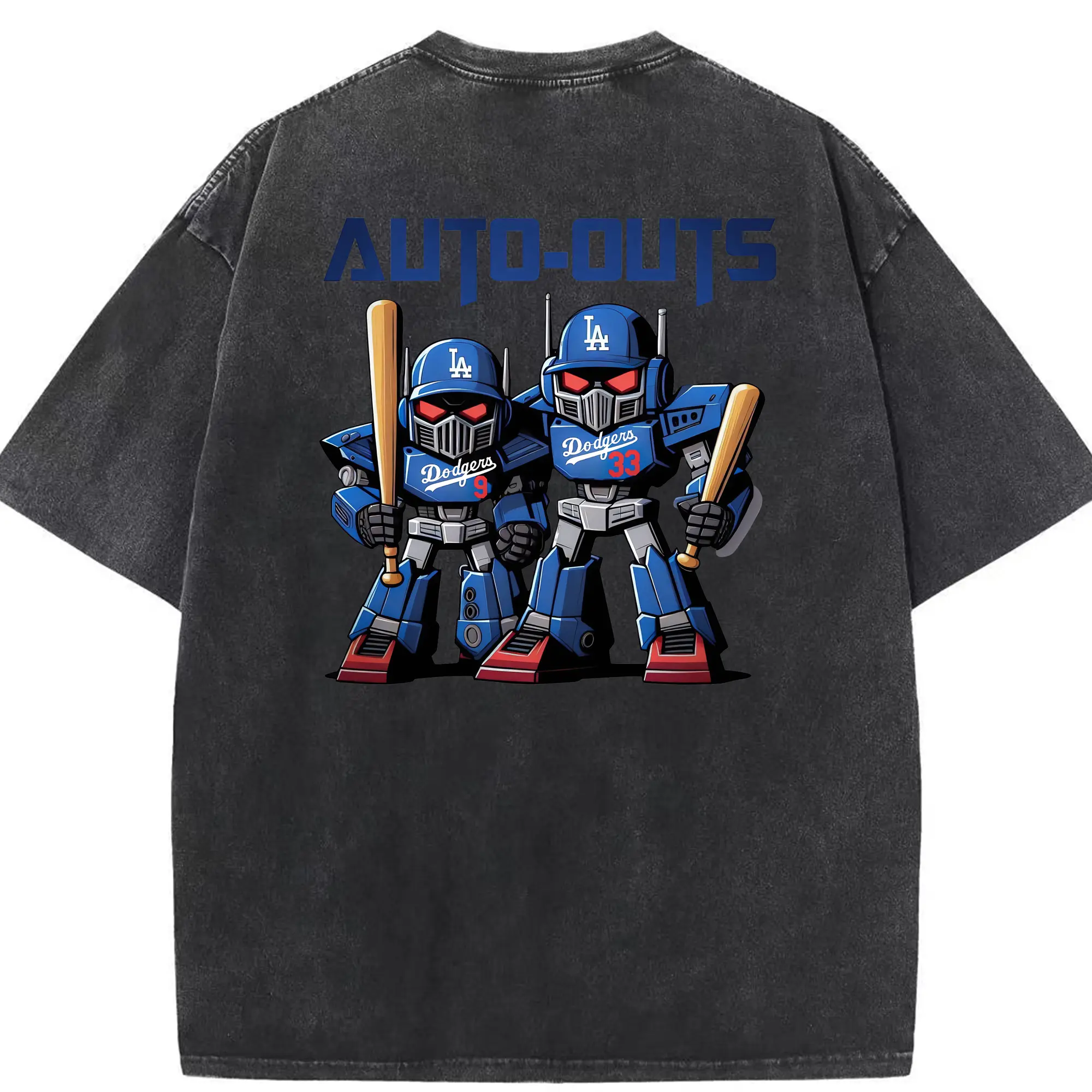 Los Angeles Dodgers Baseball Auto Outs - Washed Vintage 230g Cotton Oversized T-Shirt With Back Heat Transfer Print – Soft, Lightweight & Stylish – Comfortable Casual Wear For Sports & Everyday Use