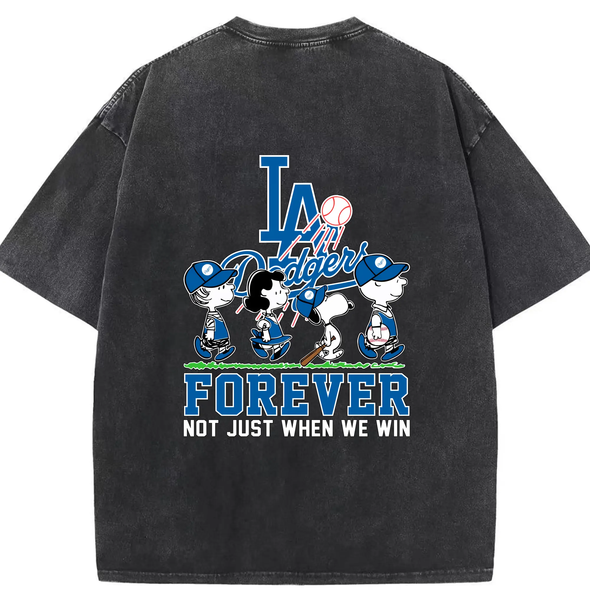 Los Angeles Dodgers Baseball Forever Not Just When We Win - Washed Vintage 230g Cotton Oversized T-Shirt With Back Heat Transfer Print – Soft, Lightweight & Stylish – Comfortable Casual Wear For Sports & Everyday Use