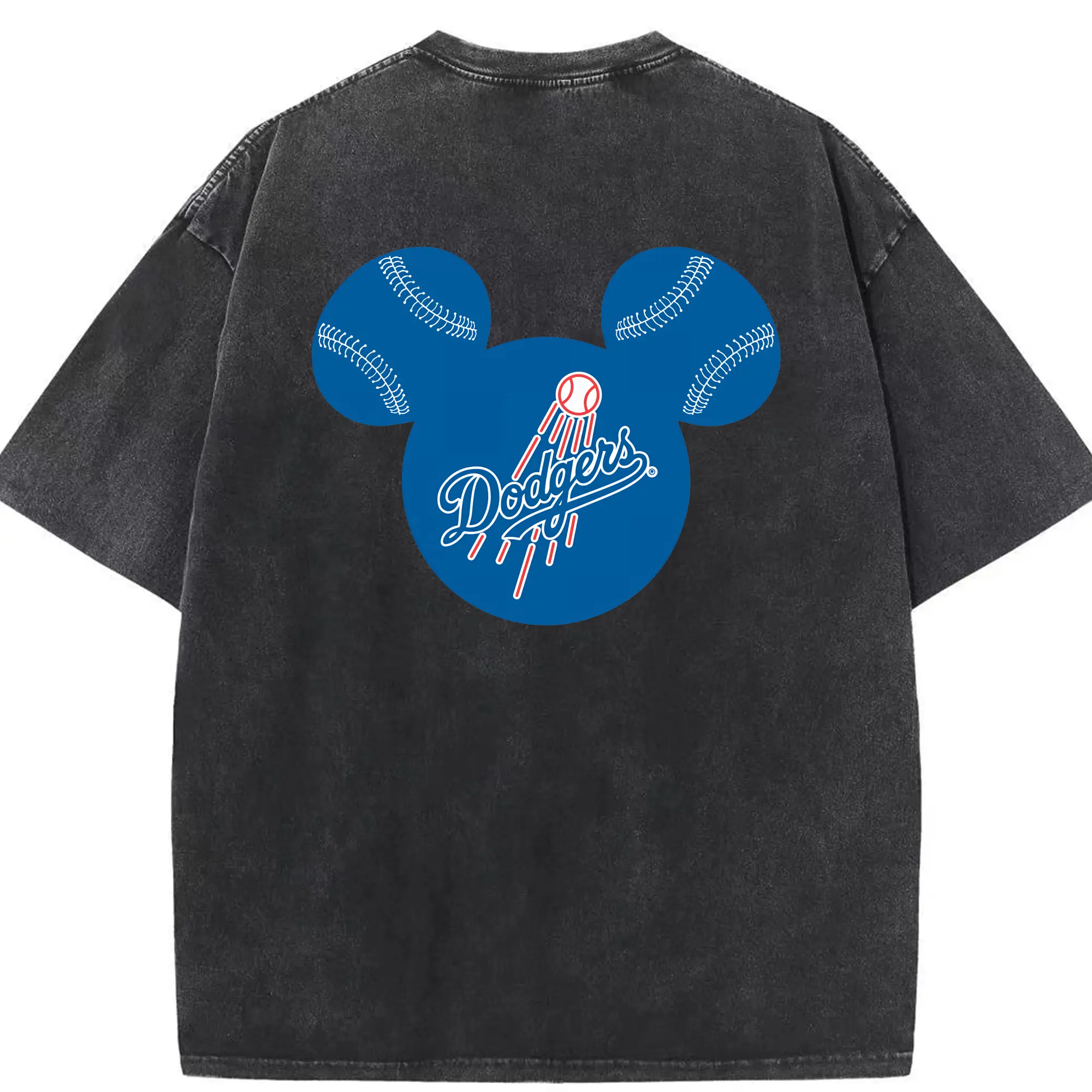 Los Angeles Dodgers Baseball Mickey Mouse - Washed Vintage 230g Cotton Oversized T-Shirt With Back Heat Transfer Print – Soft, Lightweight & Stylish – Comfortable Casual Wear For Sports & Everyday Use