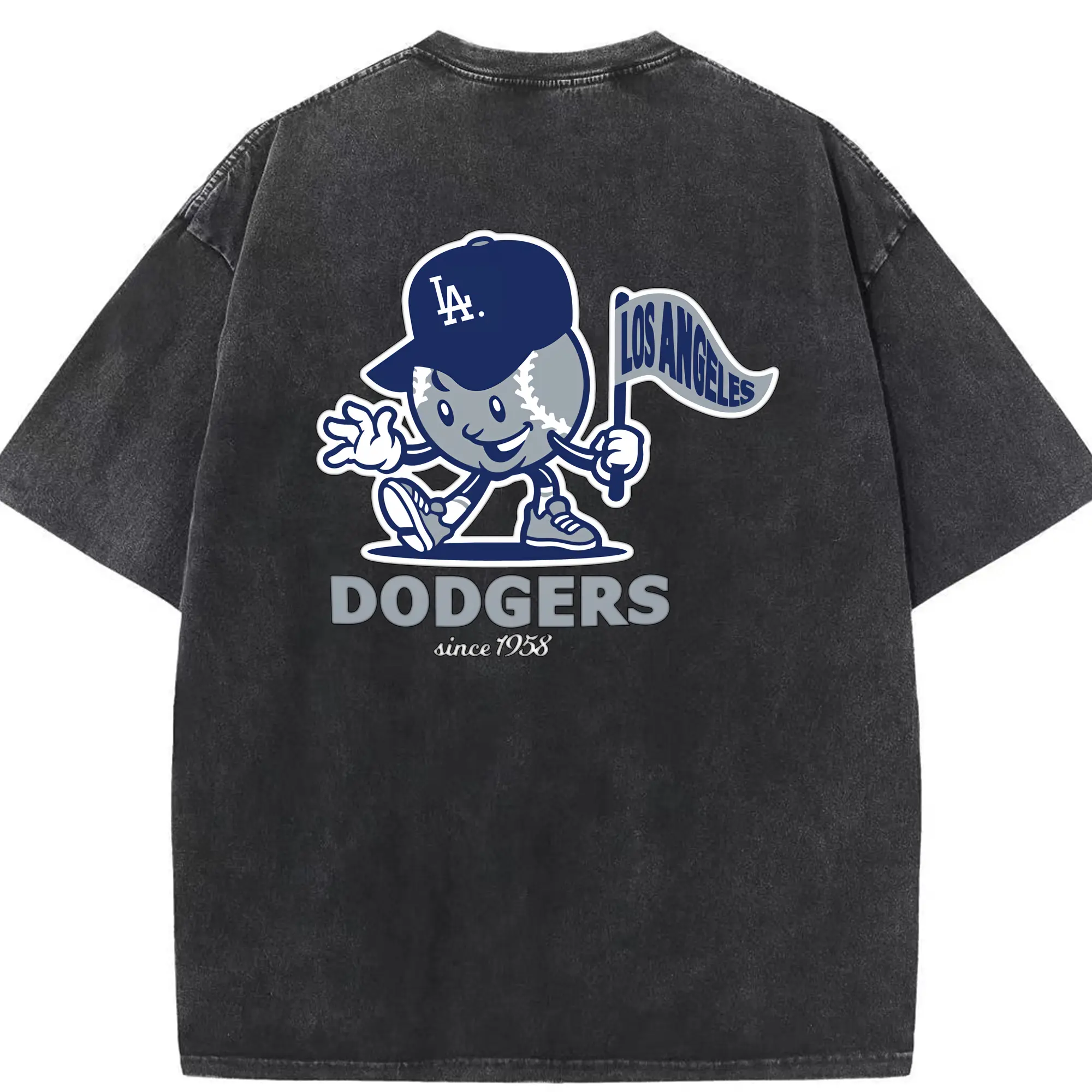 Los Angeles Dodgers Since 1958 Baseball - Washed Vintage 230g Cotton Oversized T-Shirt With Back Heat Transfer Print – Soft, Lightweight & Stylish – Comfortable Casual Wear For Sports & Everyday Use