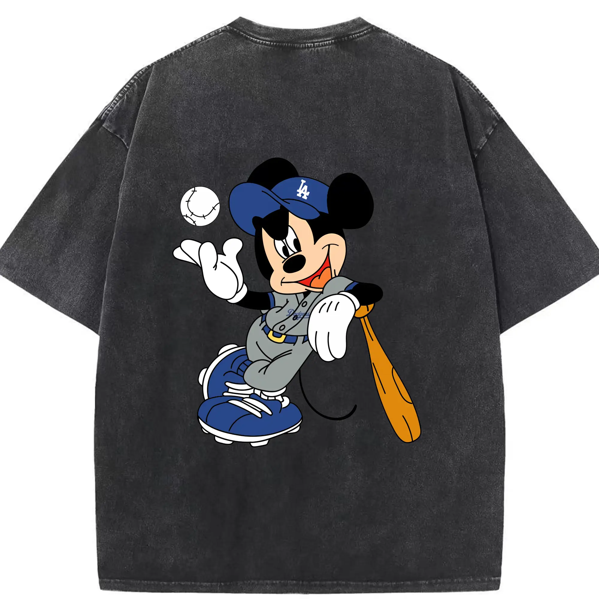 Mickey Mouse Los Angeles Dodgers 1 - Washed Vintage 230g Cotton Oversized T-Shirt With Back Heat Transfer Print – Soft, Lightweight & Stylish – Comfortable Casual Wear For Sports & Everyday Use