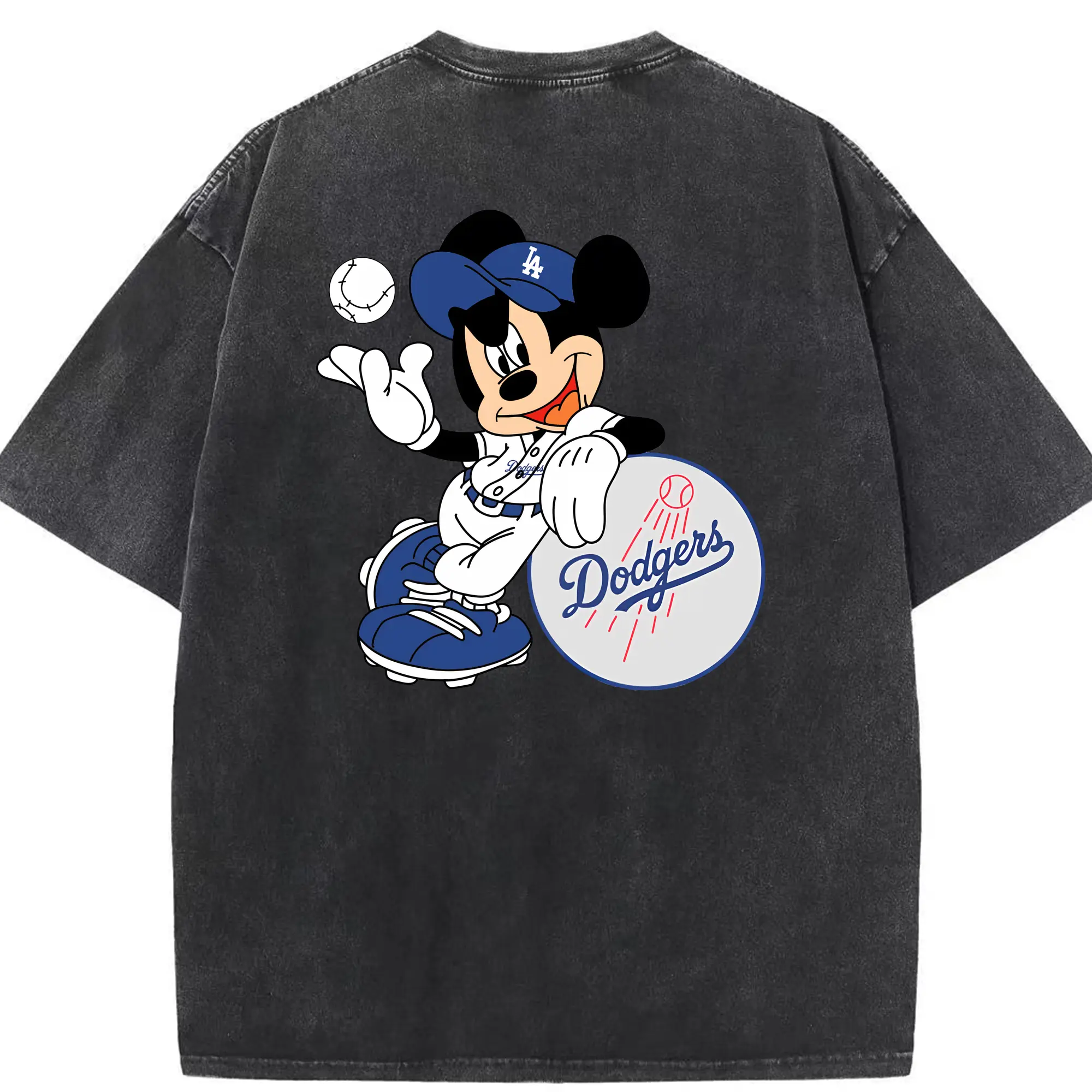 Mickey Mouse Los Angeles Dodgers - Washed Vintage 230g Cotton Oversized T-Shirt With Back Heat Transfer Print – Soft, Lightweight & Stylish – Comfortable Casual Wear For Sports & Everyday Use