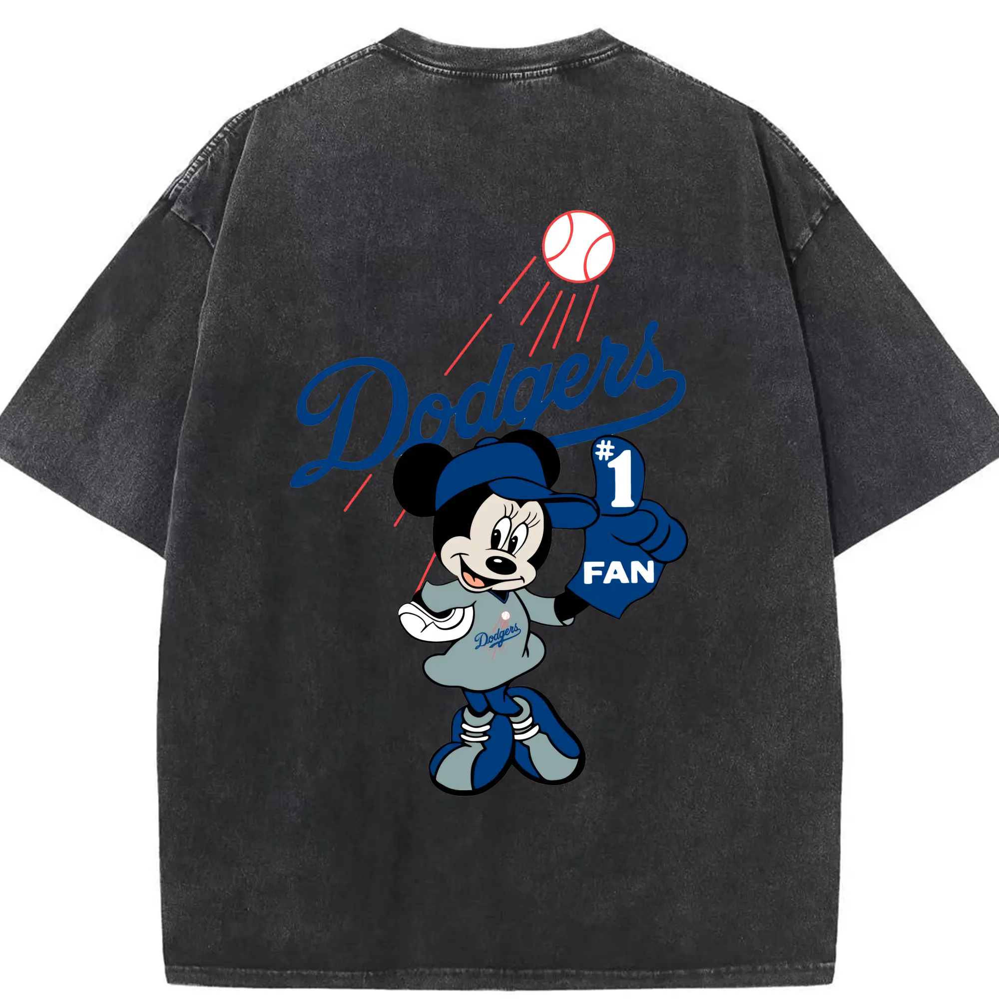 Minnie Mouse Los Angeles Dodgers Baseball - Washed Vintage 230g Cotton Oversized T-Shirt With Back Heat Transfer Print – Soft, Lightweight & Stylish – Comfortable Casual Wear For Sports & Everyday Use