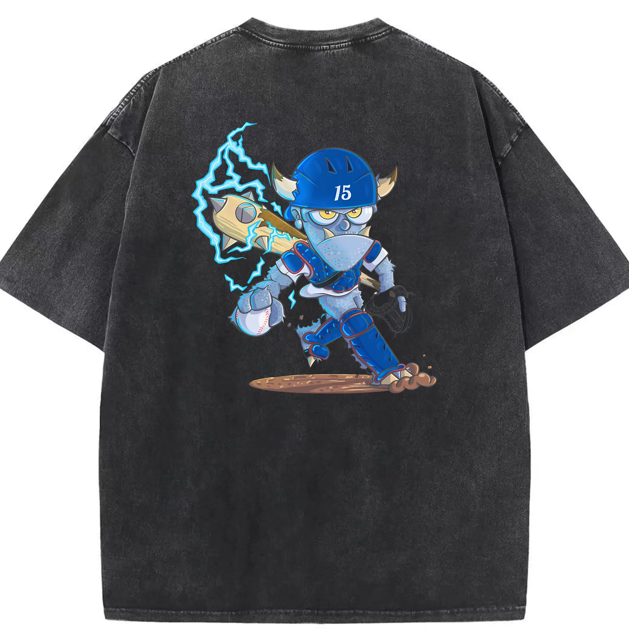 Monster Barnesy Los Angeles Dodgers - Washed Vintage 230g Cotton Oversized T-Shirt With Back Heat Transfer Print – Soft, Lightweight & Stylish – Comfortable Casual Wear For Sports & Everyday Use