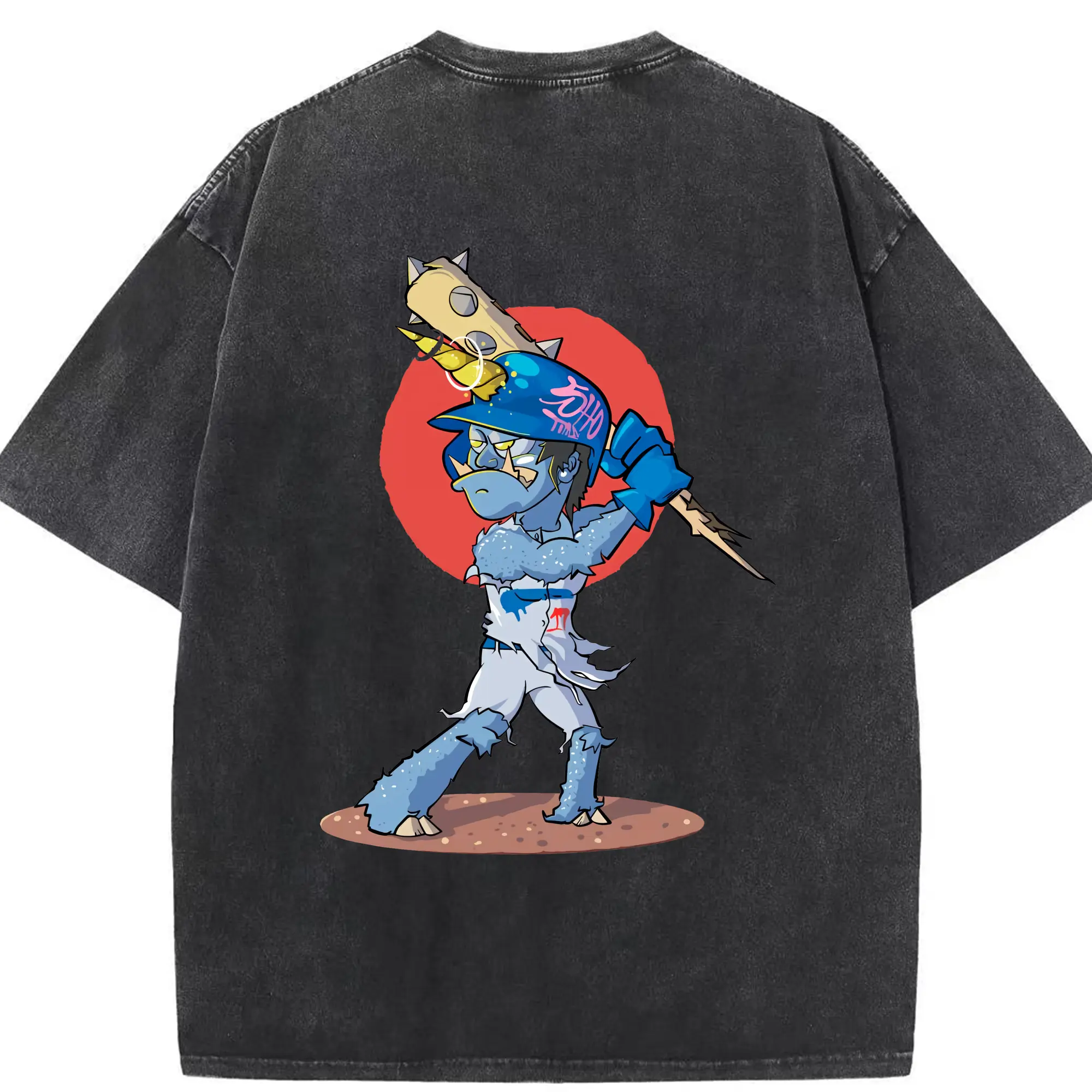 Monster Sho Los Angeles Dodgers - Washed Vintage 230g Cotton Oversized T-Shirt With Back Heat Transfer Print – Soft, Lightweight & Stylish – Comfortable Casual Wear For Sports & Everyday Use