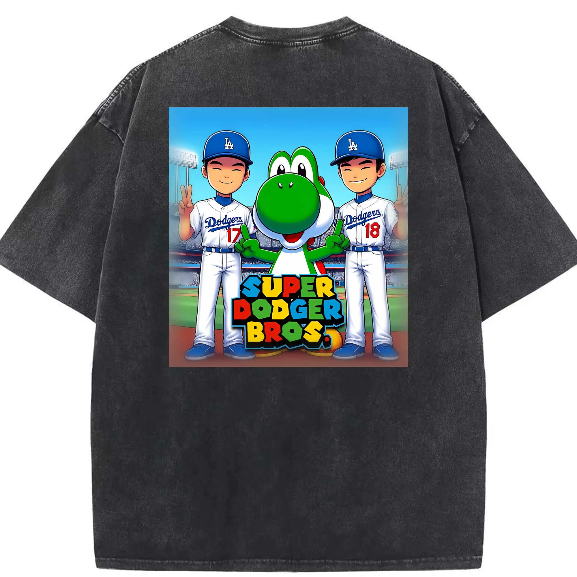 The Super Dodger Bros Los Angeles Baseball - Washed Vintage 230g Cotton Oversized T-Shirt With Back Heat Transfer Print – Soft, Lightweight & Stylish – Comfortable Casual Wear For Sports & Everyday Use