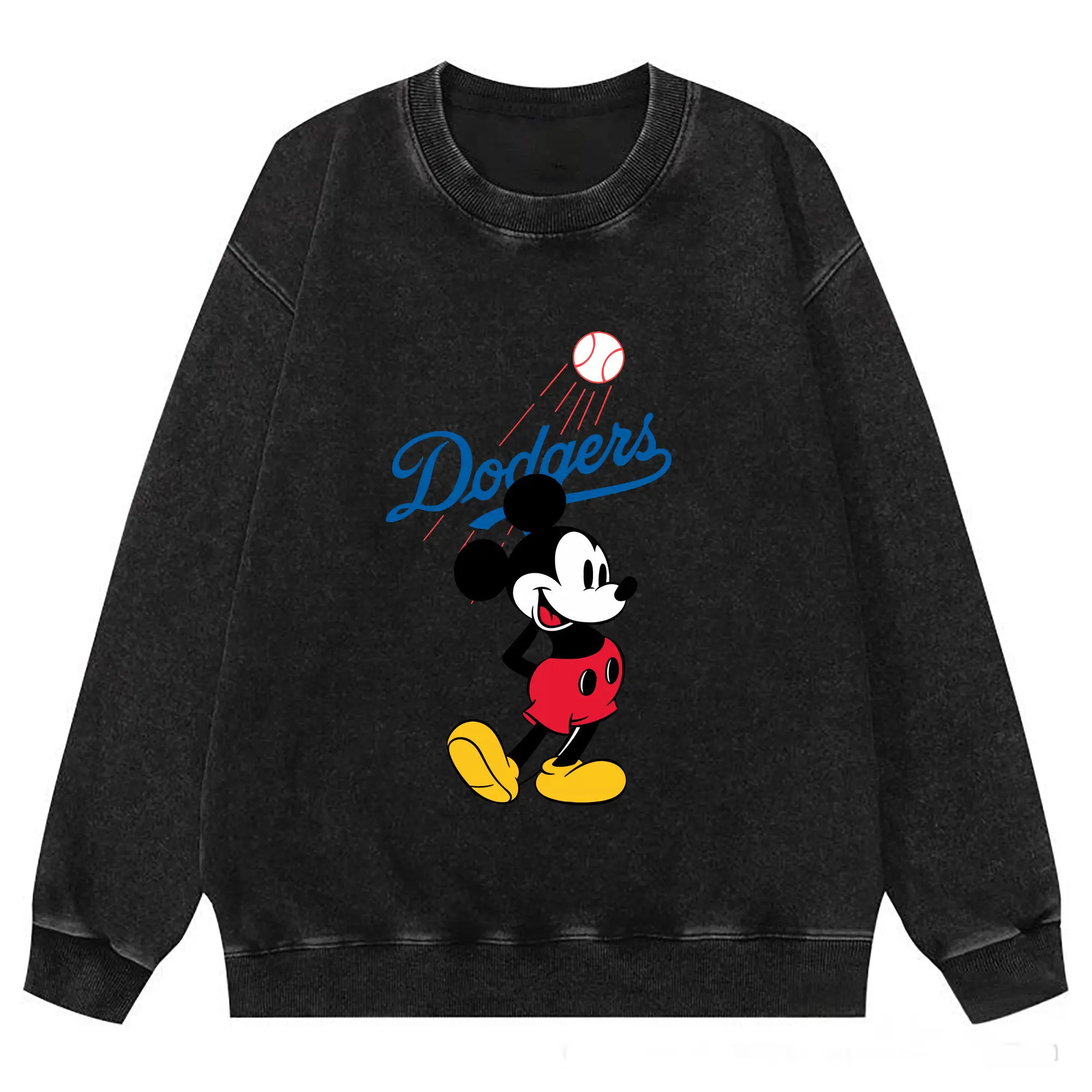 Baseball Mickey Mouse Los Angeles Dodgers - Washed Wax-Dyed Vintage Crewneck Sweatshirt – 80% Cotton, 20% Polyester – Soft, Durable & Stylish – Ideal For Sports, Casual & Everyday Wear