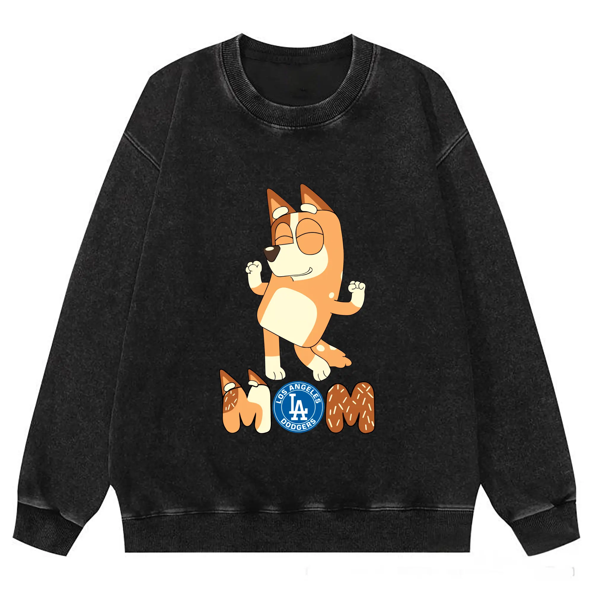 Bluey Mom Los Angeles Dodgers Baseball - Washed Wax-Dyed Vintage Crewneck Sweatshirt – 80% Cotton, 20% Polyester – Soft, Durable & Stylish – Ideal For Sports, Casual & Everyday Wear