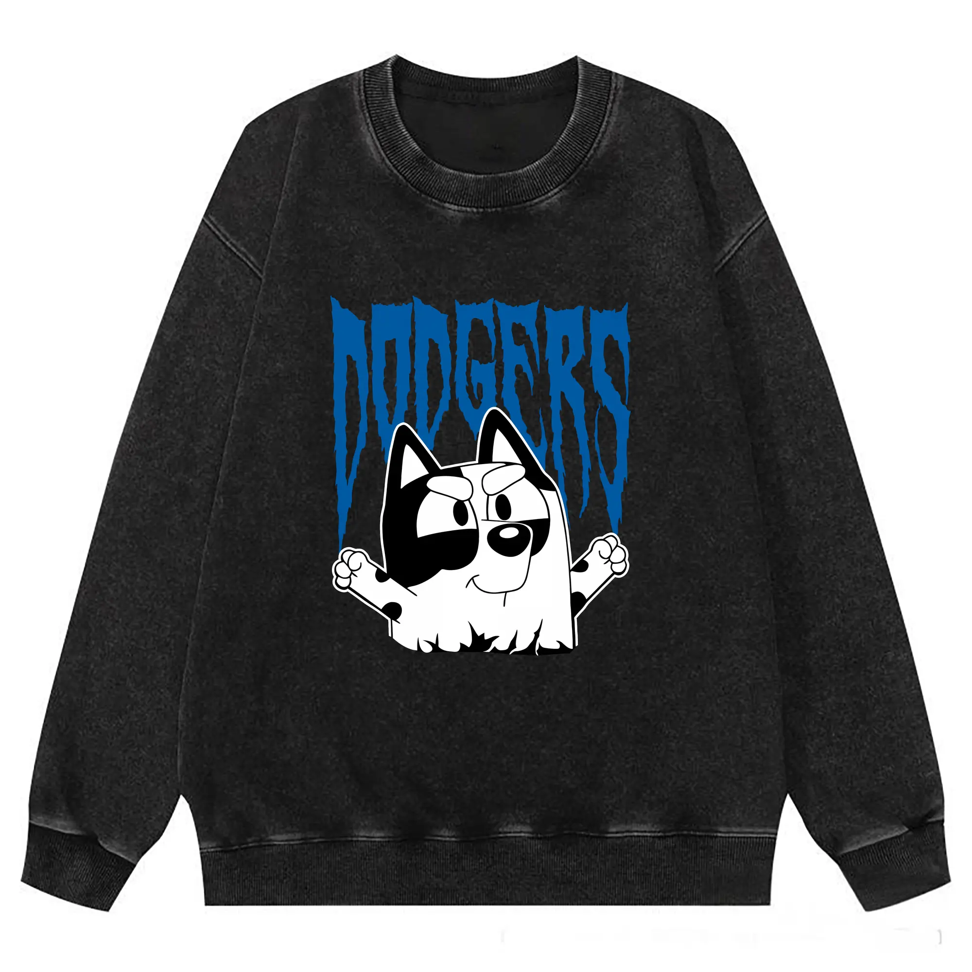 Bluey Muffin Los Angeles Dodgers MLB - Washed Wax-Dyed Vintage Crewneck Sweatshirt – 80% Cotton, 20% Polyester – Soft, Durable & Stylish – Ideal For Sports, Casual & Everyday Wear