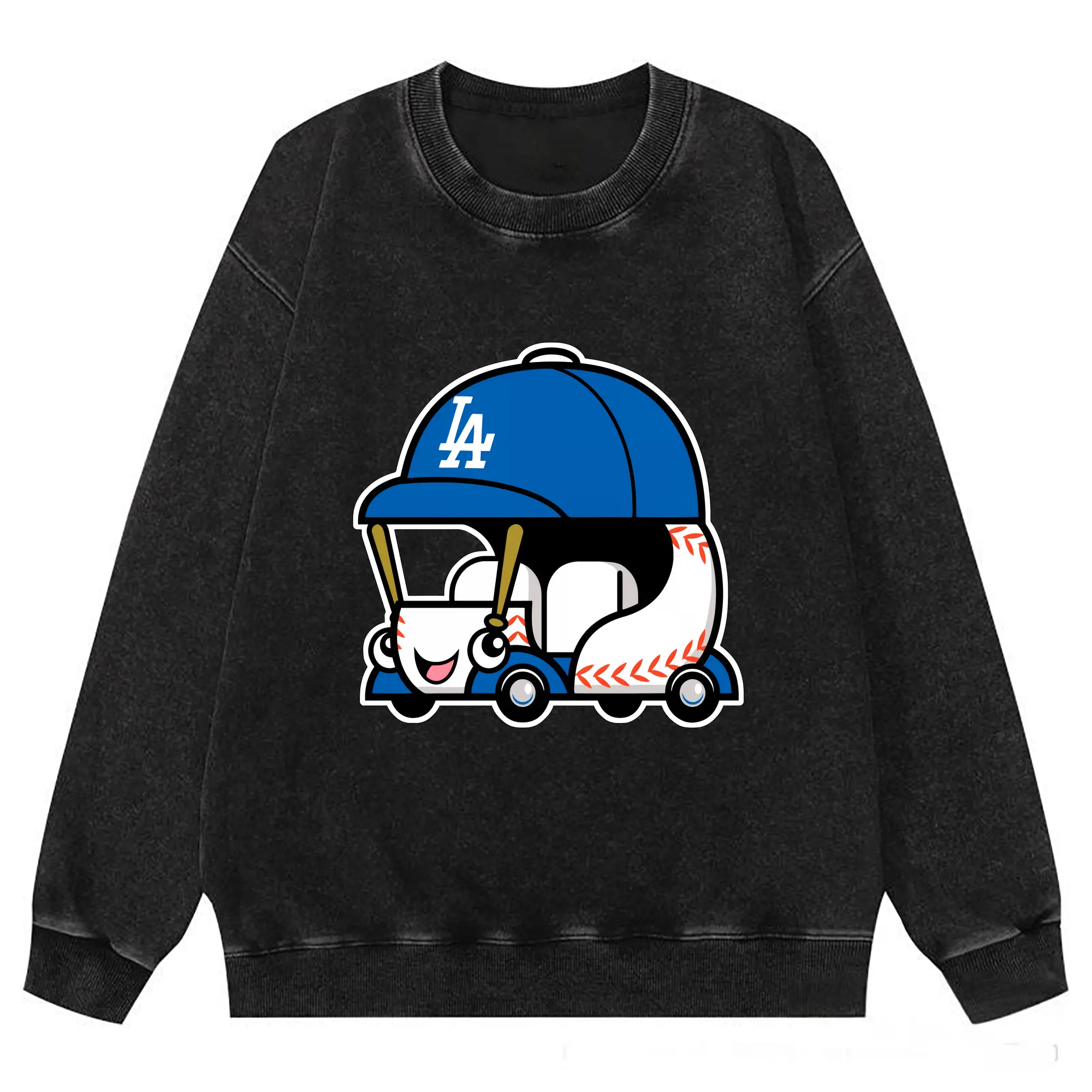 Cute Dodgers Bullpen Car Baseball - Washed Wax-Dyed Vintage Crewneck Sweatshirt – 80% Cotton, 20% Polyester – Soft, Durable & Stylish – Ideal For Sports, Casual & Everyday Wear