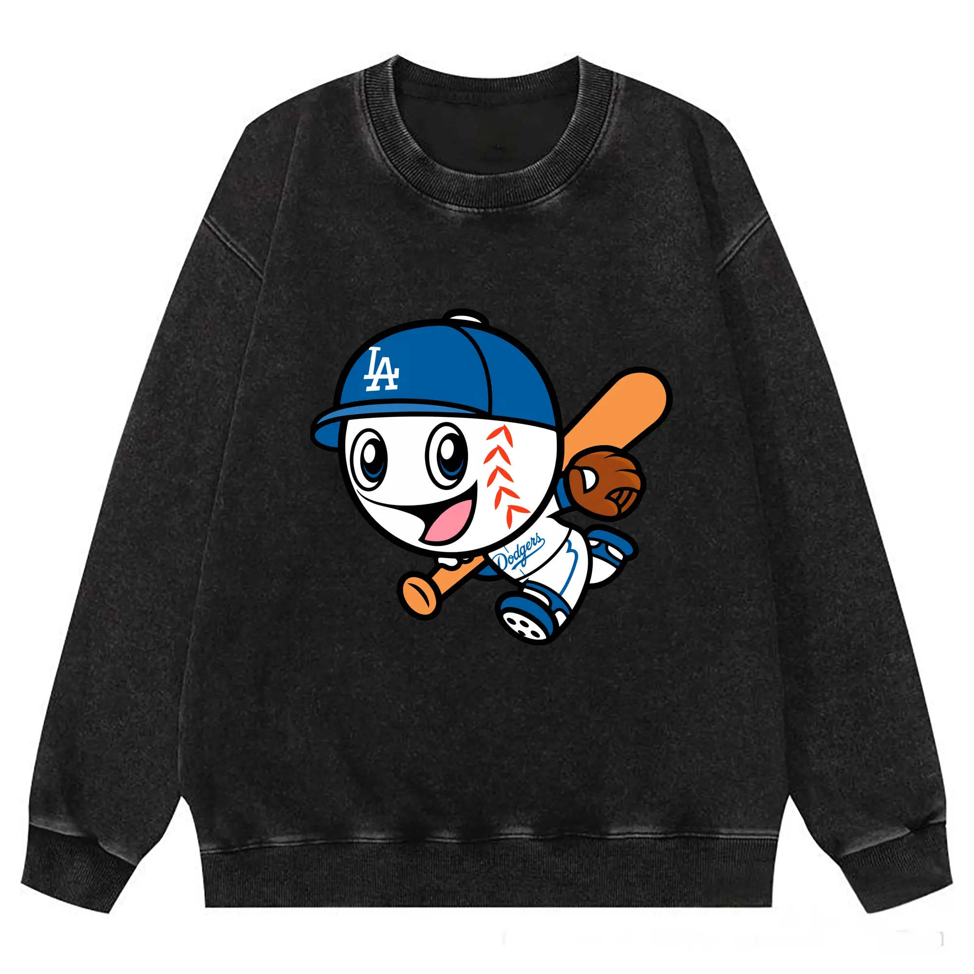 Cute Mr Dodger Running Play Baseball - Washed Wax-Dyed Vintage Crewneck Sweatshirt – 80% Cotton, 20% Polyester – Soft, Durable & Stylish – Ideal For Sports, Casual & Everyday Wear