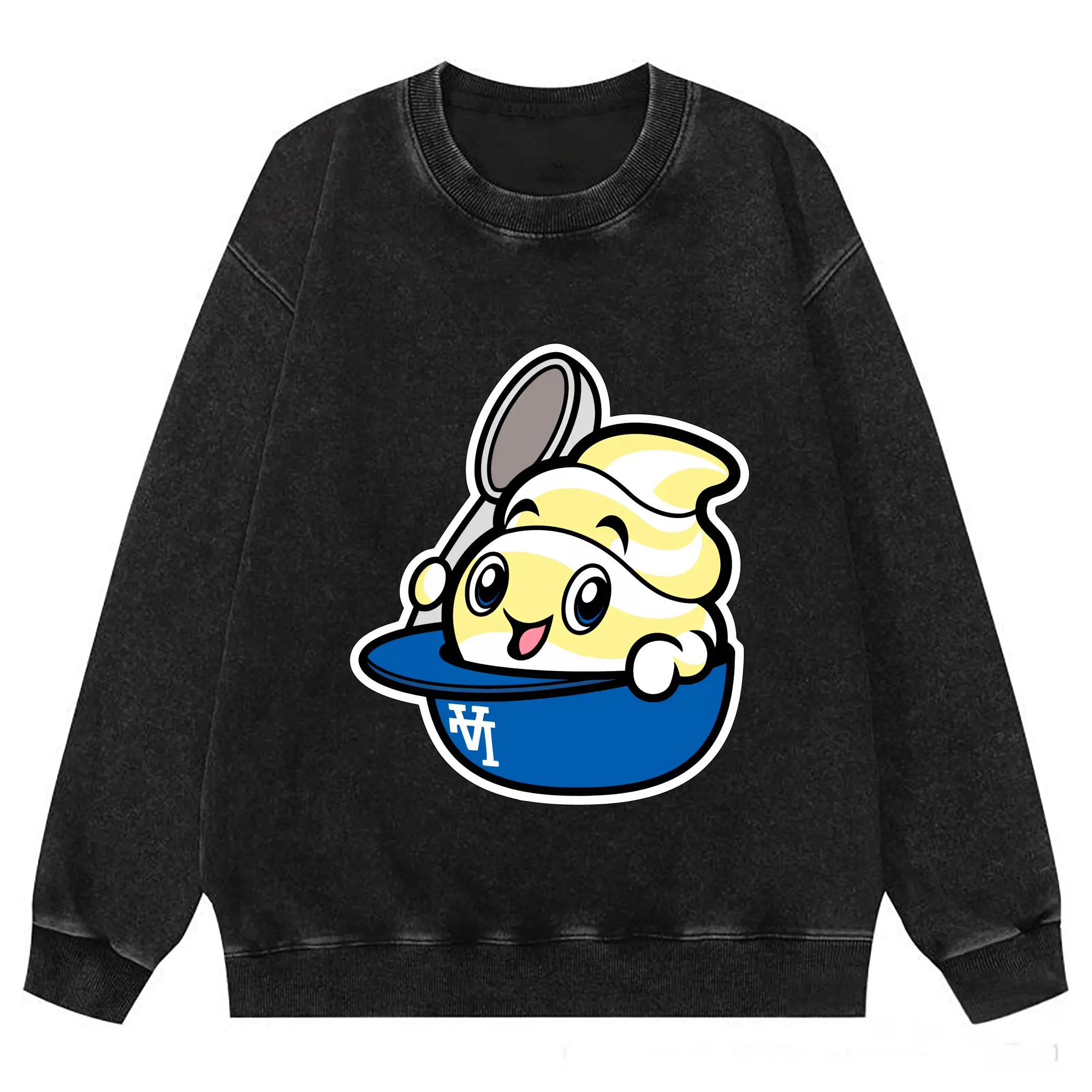 Dole Whip Dodgers Los Angeles Baseball - Washed Wax-Dyed Vintage Crewneck Sweatshirt – 80% Cotton, 20% Polyester – Soft, Durable & Stylish – Ideal For Sports, Casual & Everyday Wear