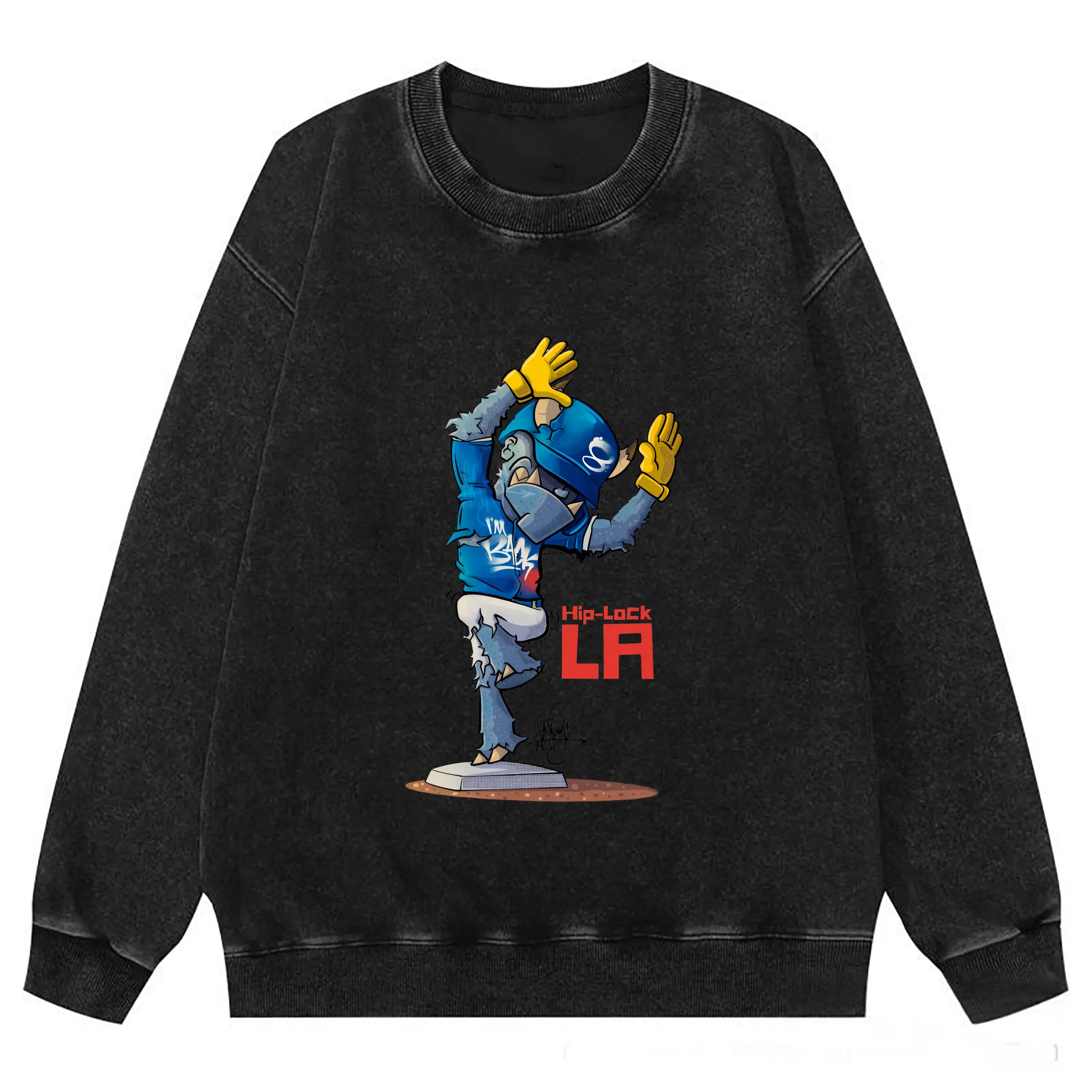 Funny Los Angeles Dodgers Monster Celebration Hip Lock - Washed Wax-Dyed Vintage Crewneck Sweatshirt – 80% Cotton, 20% Polyester – Soft, Durable & Stylish – Ideal For Sports, Casual & Everyday Wear