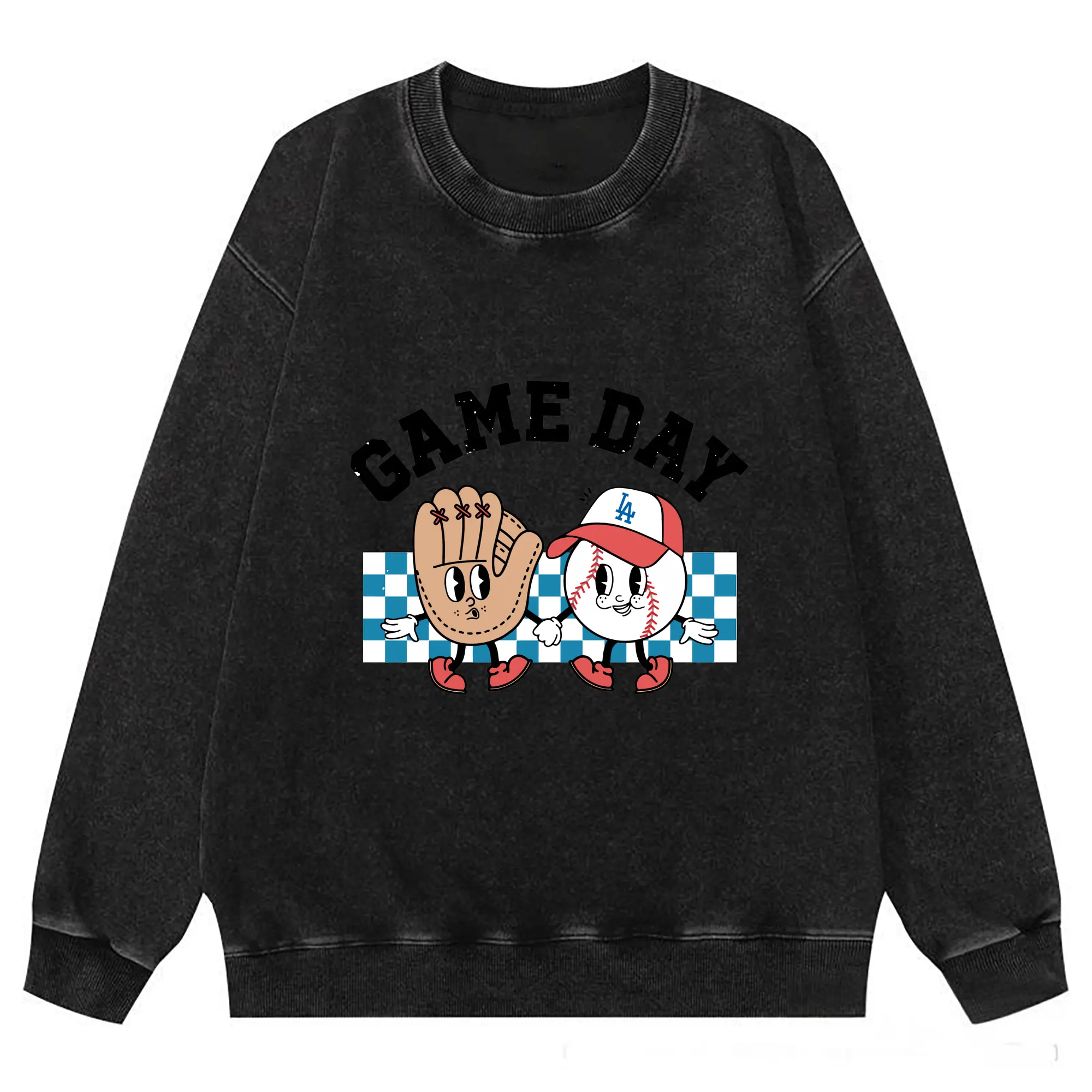 Game Day Los Angeles Dodgers Baseball - Washed Wax-Dyed Vintage Crewneck Sweatshirt – 80% Cotton, 20% Polyester – Soft, Durable & Stylish – Ideal For Sports, Casual & Everyday Wear