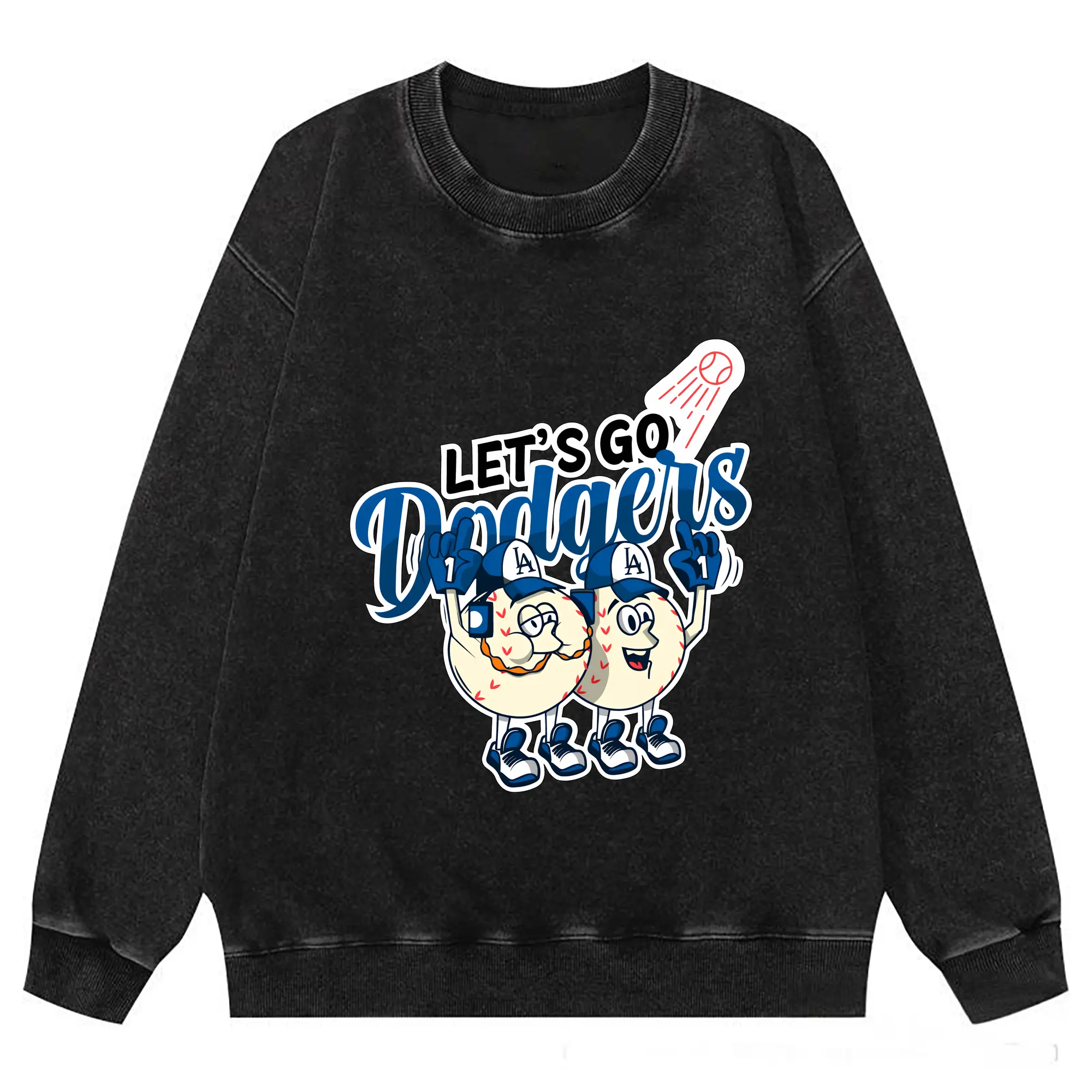 Lets Go Dodgers Baseball - Washed Wax-Dyed Vintage Crewneck Sweatshirt – 80% Cotton, 20% Polyester – Soft, Durable & Stylish – Ideal For Sports, Casual & Everyday Wear