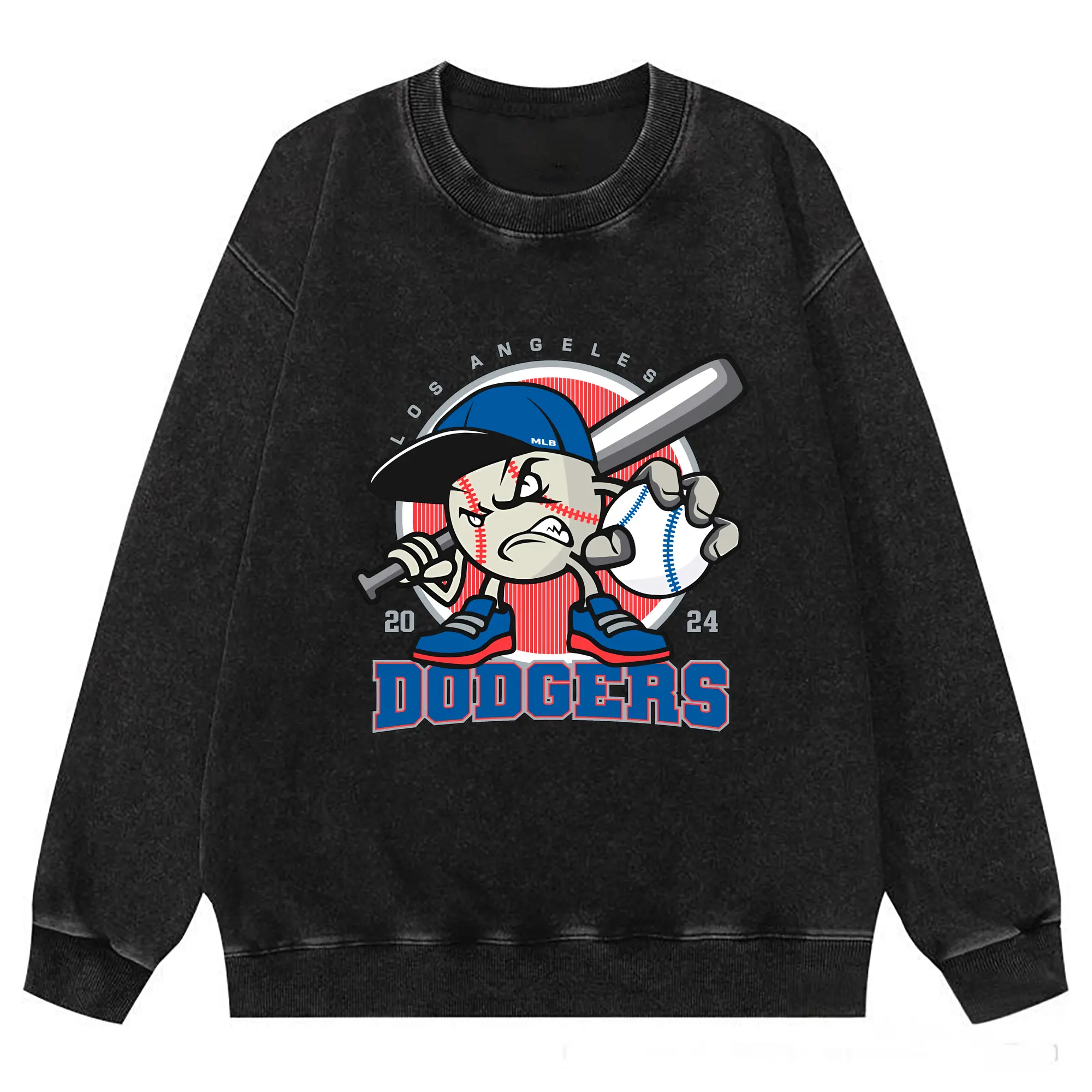 Los Angeles Baseball 2024 Season Dodgers - Washed Wax-Dyed Vintage Crewneck Sweatshirt – 80% Cotton, 20% Polyester – Soft, Durable & Stylish – Ideal For Sports, Casual & Everyday Wear