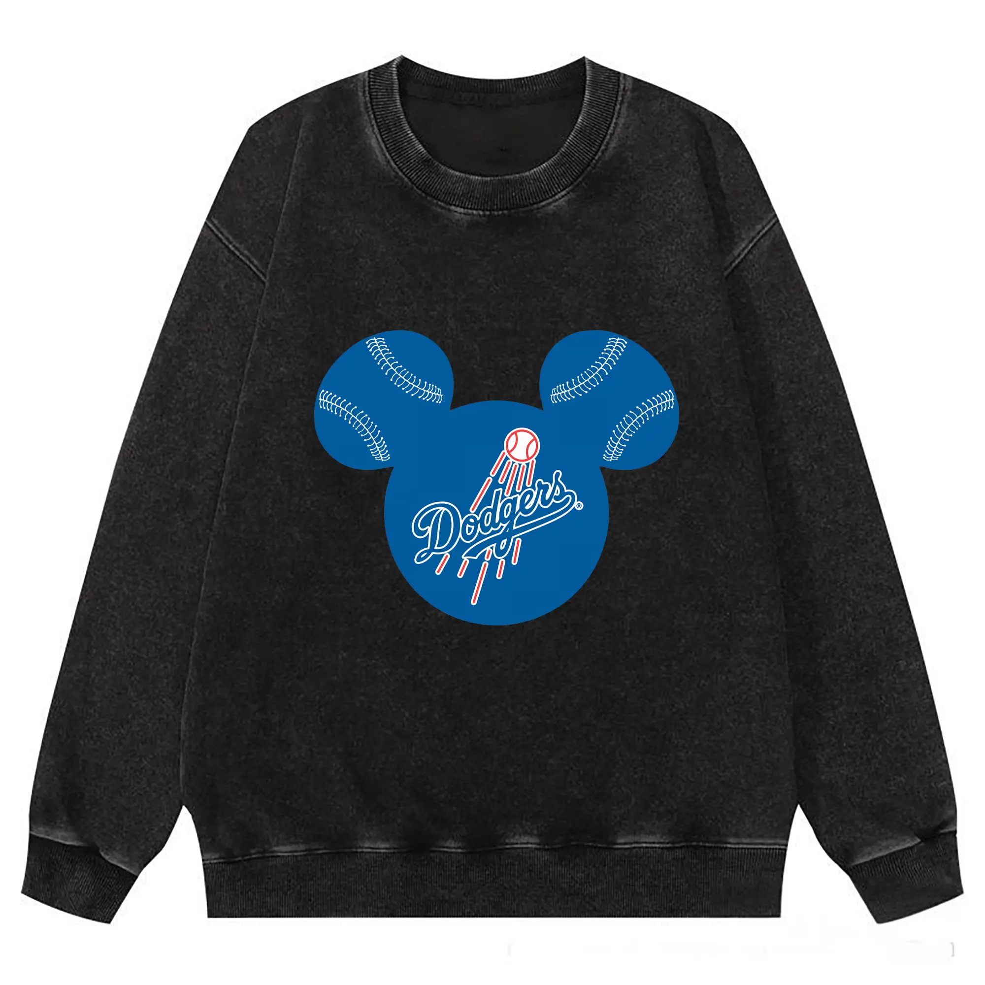 Los Angeles Dodgers Baseball Mickey Mouse - Washed Wax-Dyed Vintage Crewneck Sweatshirt – 80% Cotton, 20% Polyester – Soft, Durable & Stylish – Ideal For Sports, Casual & Everyday Wear
