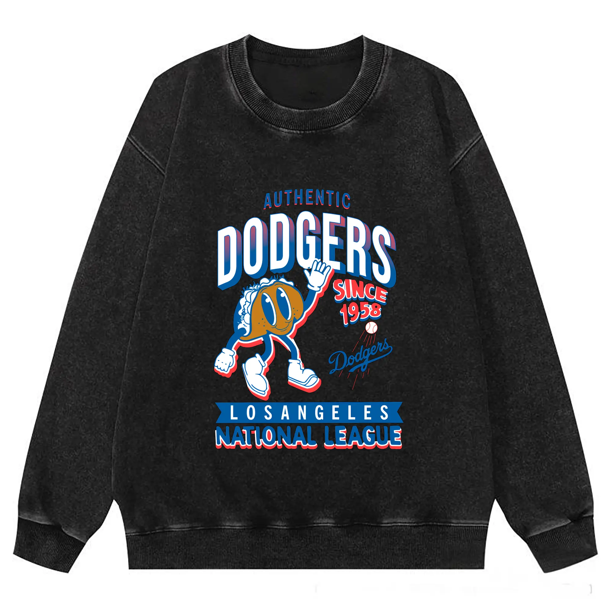 Los Angeles Dodgers Collection Food 2024 - Washed Wax-Dyed Vintage Crewneck Sweatshirt – 80% Cotton, 20% Polyester – Soft, Durable & Stylish – Ideal For Sports, Casual & Everyday Wear