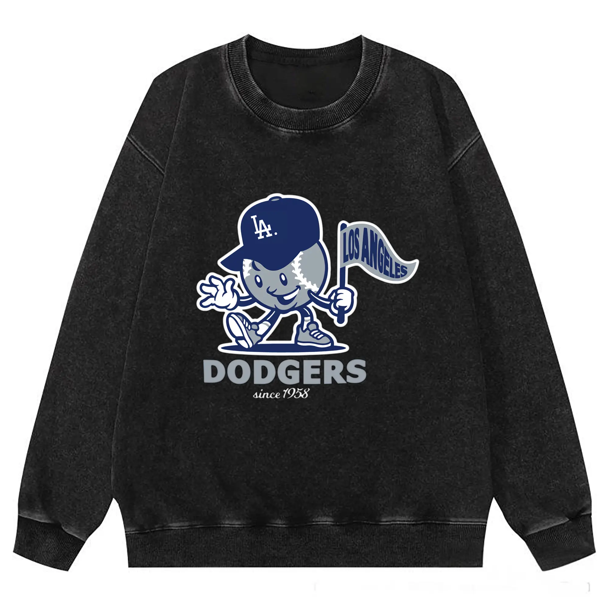 Los Angeles Dodgers Since 1958 Baseball - Washed Wax-Dyed Vintage Crewneck Sweatshirt – 80% Cotton, 20% Polyester – Soft, Durable & Stylish – Ideal For Sports, Casual & Everyday Wear
