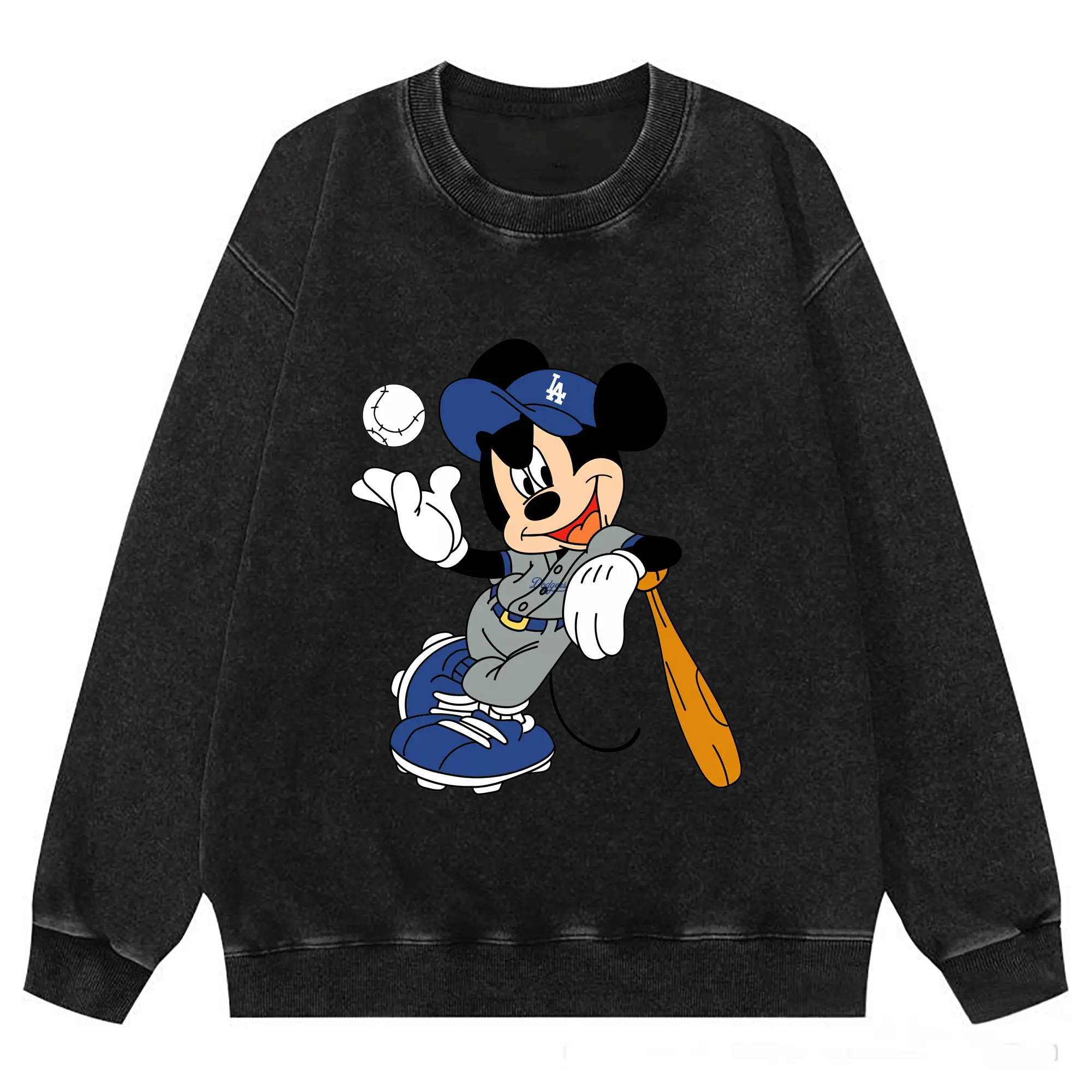 Mickey Mouse Los Angeles Dodgers 1 - Washed Wax-Dyed Vintage Crewneck Sweatshirt – 80% Cotton, 20% Polyester – Soft, Durable & Stylish – Ideal For Sports, Casual & Everyday Wear