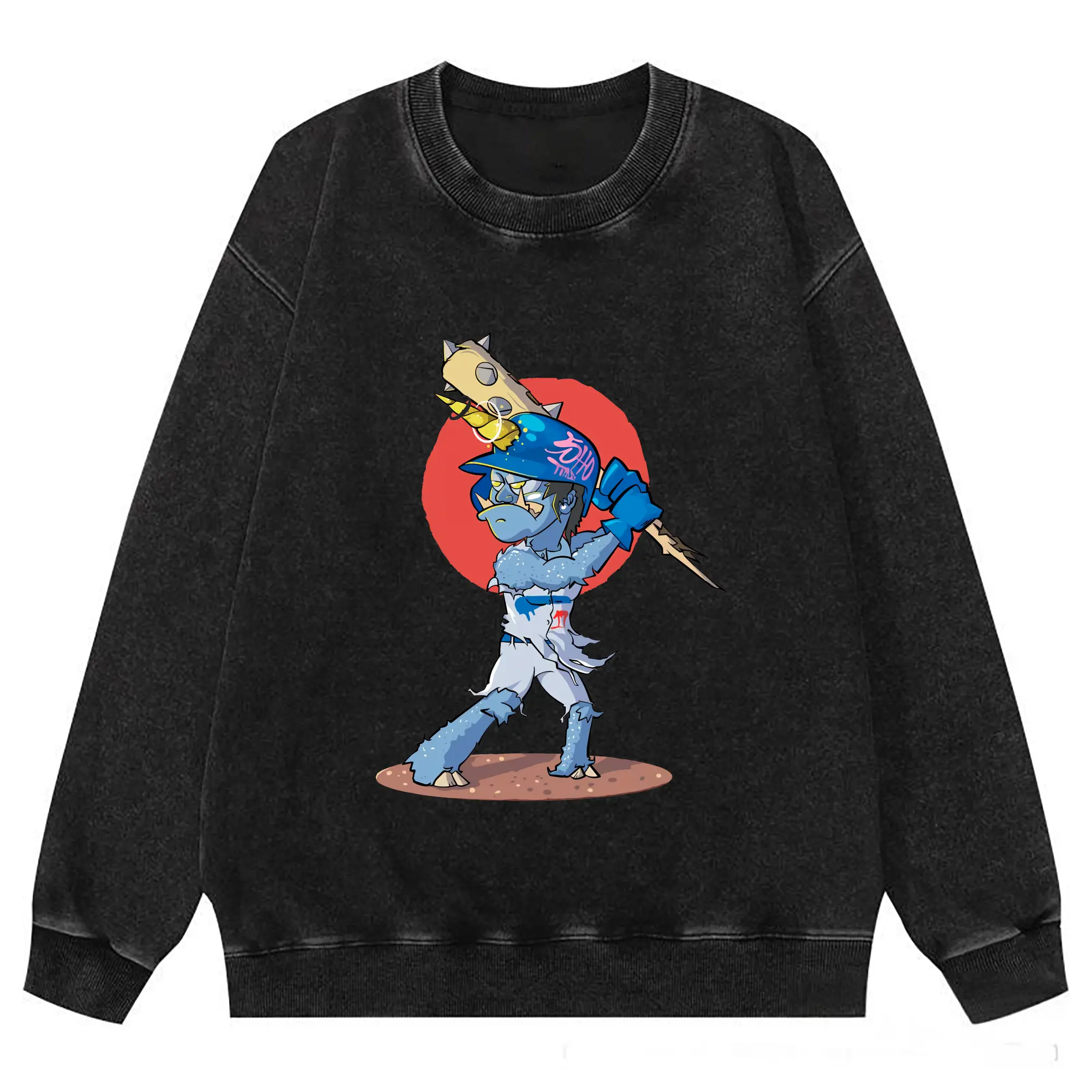 Monster Sho Los Angeles Dodgers - Washed Wax-Dyed Vintage Crewneck Sweatshirt – 80% Cotton, 20% Polyester – Soft, Durable & Stylish – Ideal For Sports, Casual & Everyday Wear