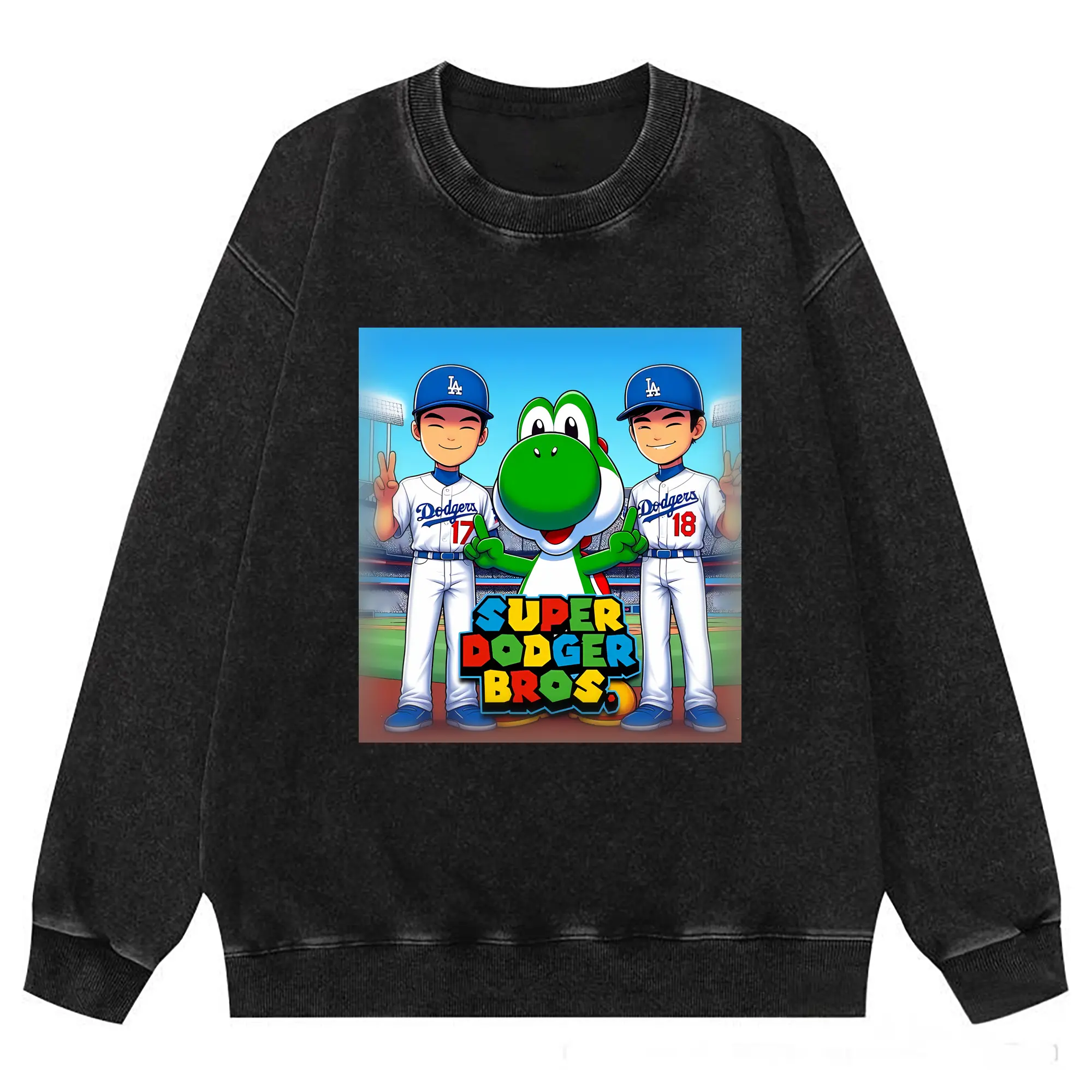 The Super Dodger Bros Los Angeles Baseball - Washed Wax-Dyed Vintage Crewneck Sweatshirt – 80% Cotton, 20% Polyester – Soft, Durable & Stylish – Ideal For Sports, Casual & Everyday Wear
