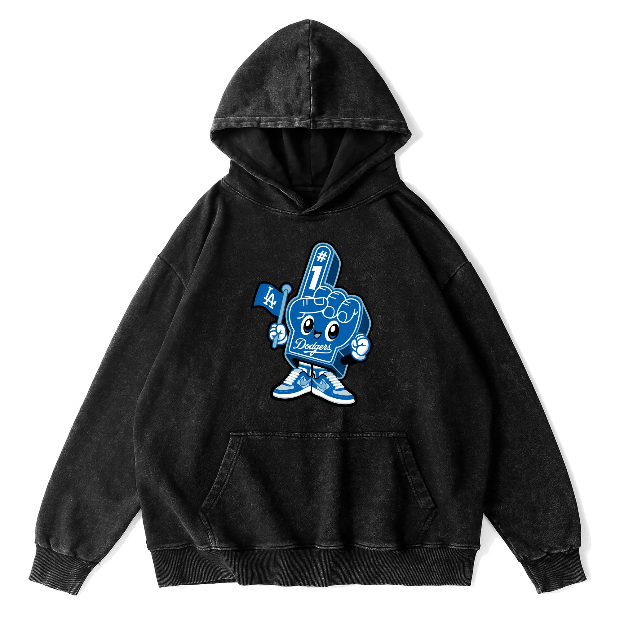 Cute Mr Dodger Foam Finger - Vintage Washed Wax-Dyed Hoodie – 80% Cotton, 20% Polyester – Soft, Durable & Stylish – Perfect For Sports, Casual & Everyday Wear