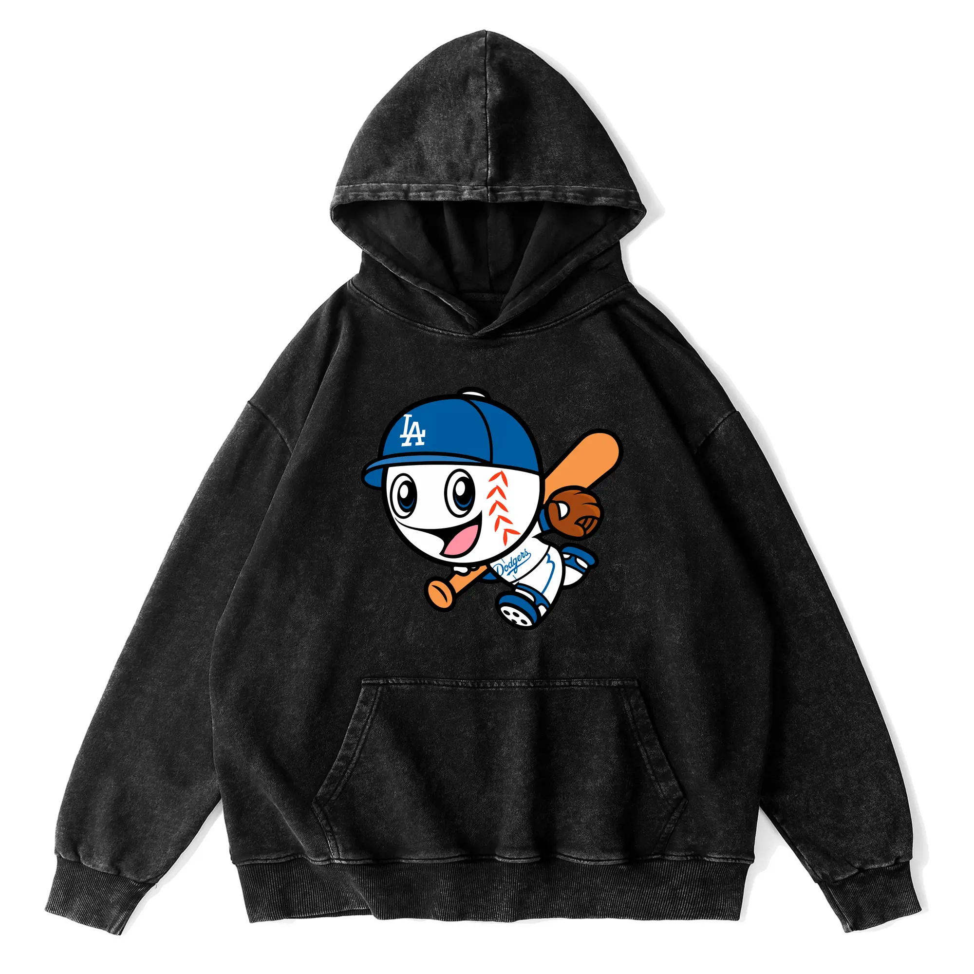 Cute Mr Dodger Running Play Baseball - Vintage Washed Wax-Dyed Hoodie – 80% Cotton, 20% Polyester – Soft, Durable & Stylish – Perfect For Sports, Casual & Everyday Wear