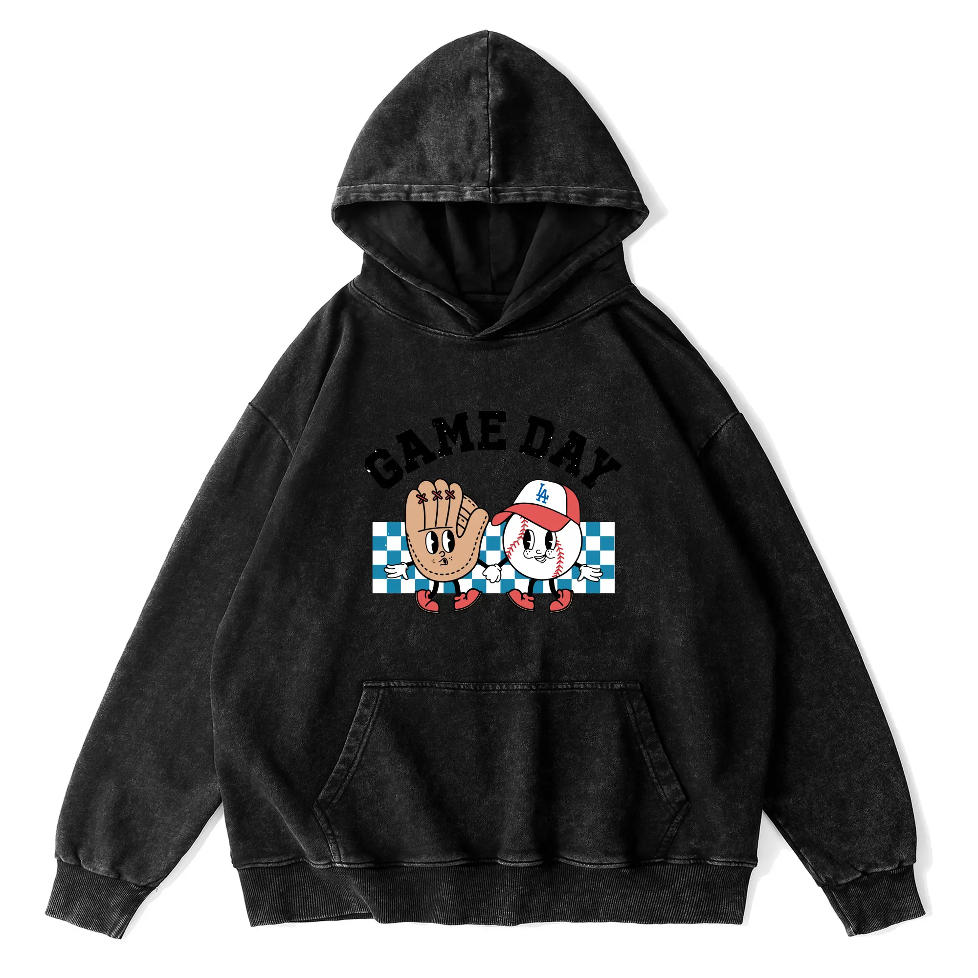 Game Day Los Angeles Dodgers Baseball - Vintage Washed Wax-Dyed Hoodie – 80% Cotton, 20% Polyester – Soft, Durable & Stylish – Perfect For Sports, Casual & Everyday Wear