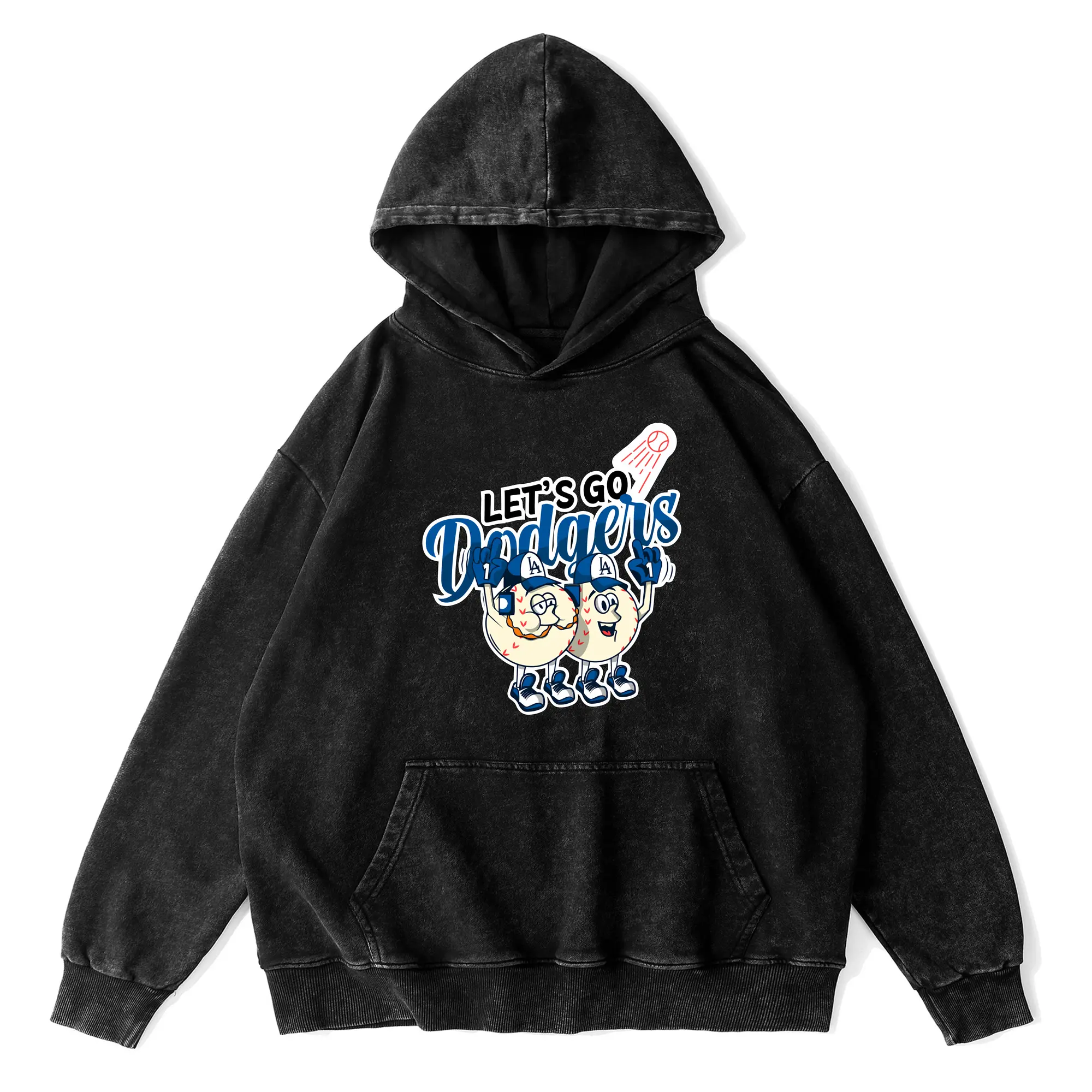 Lets Go Dodgers Baseball - Vintage Washed Wax-Dyed Hoodie – 80% Cotton, 20% Polyester – Soft, Durable & Stylish – Perfect For Sports, Casual & Everyday Wear