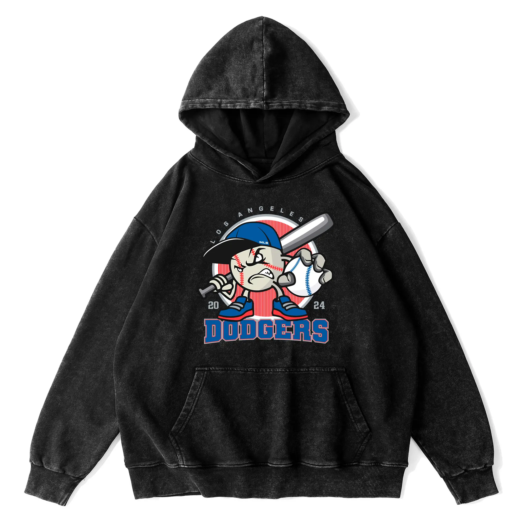 Los Angeles Baseball 2024 Season Dodgers - Vintage Washed Wax-Dyed Hoodie – 80% Cotton, 20% Polyester – Soft, Durable & Stylish – Perfect For Sports, Casual & Everyday Wear