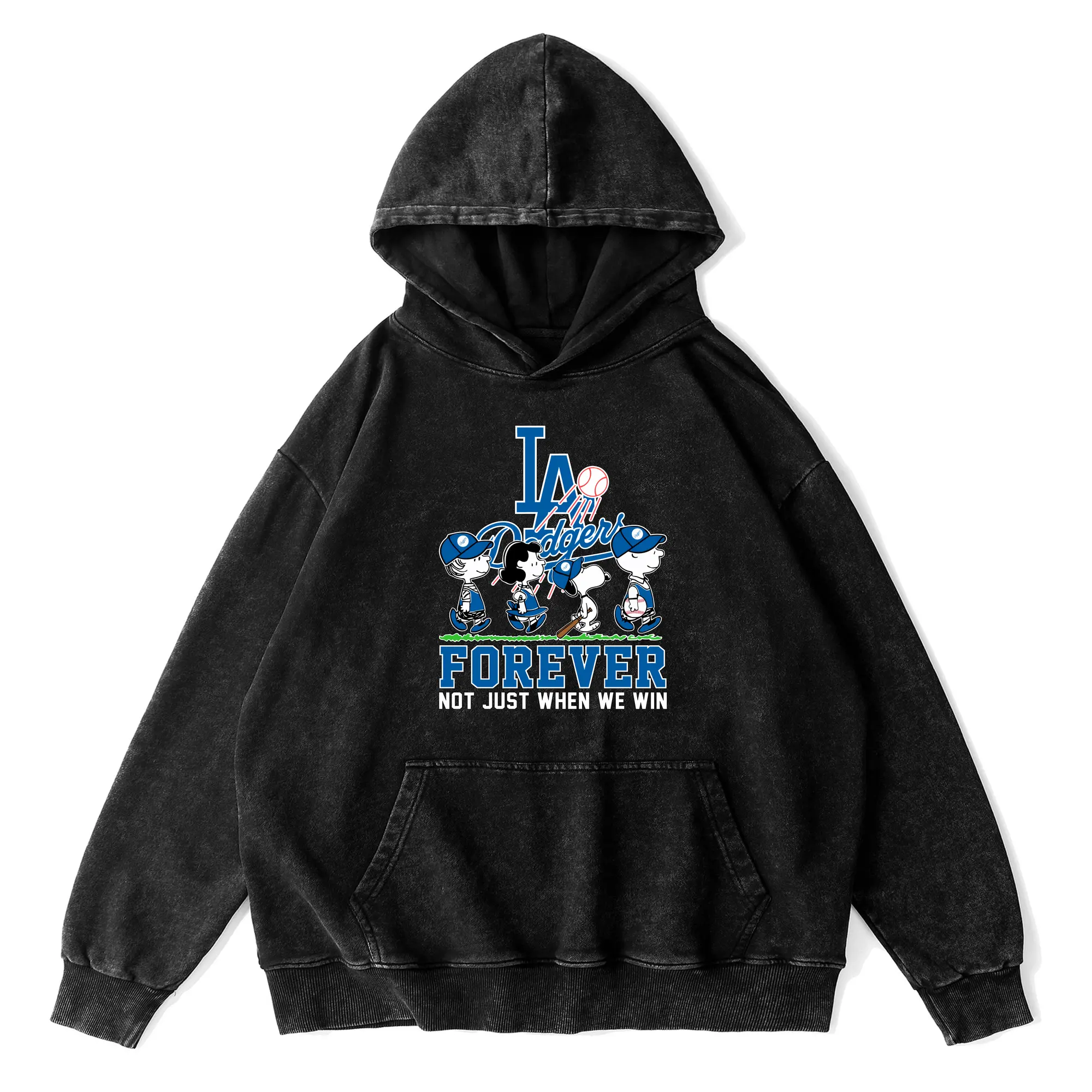 Los Angeles Dodgers Baseball Forever Not Just When We Win - Vintage Washed Wax-Dyed Hoodie – 80% Cotton, 20% Polyester – Soft, Durable & Stylish – Perfect For Sports, Casual & Everyday Wear