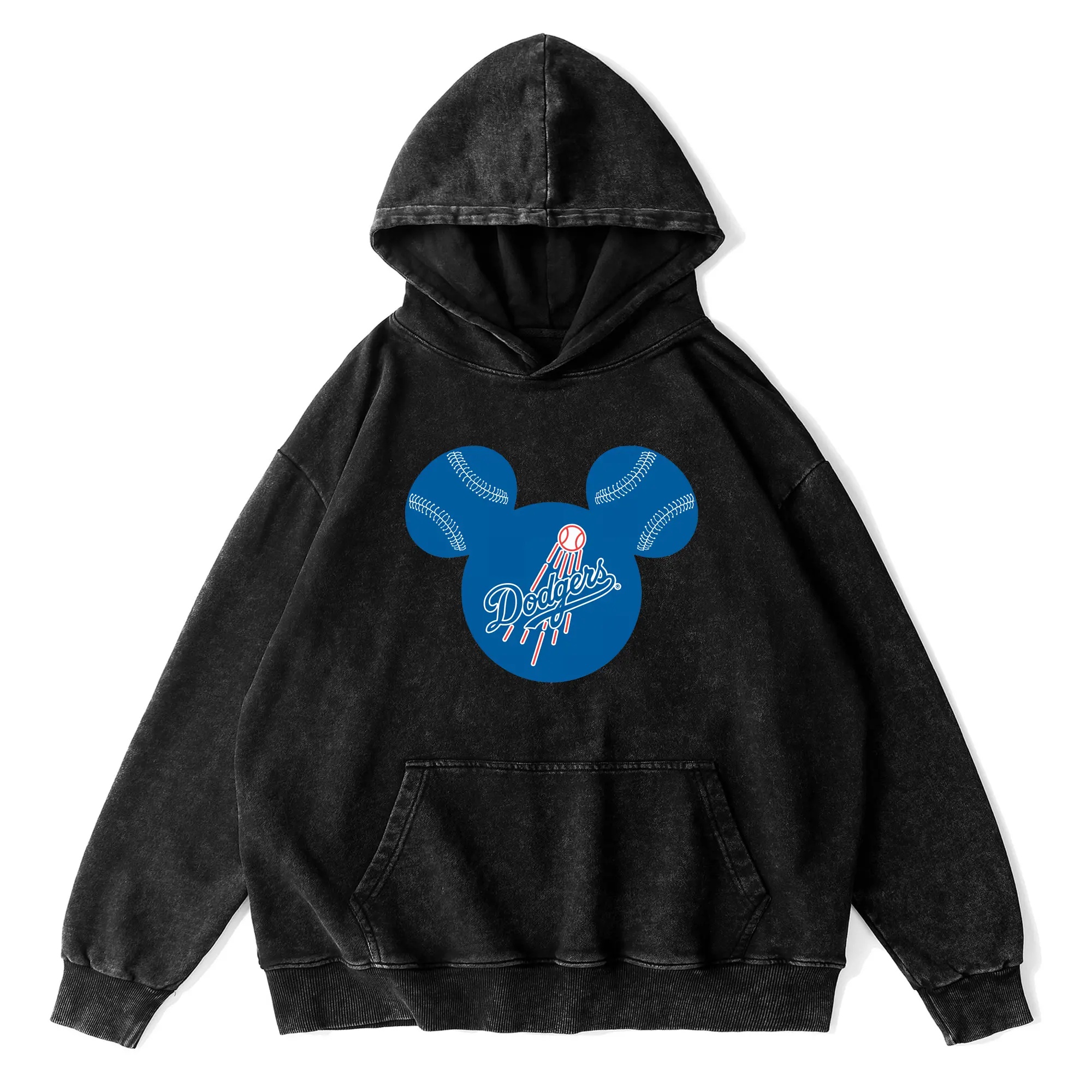 Los Angeles Dodgers Baseball Mickey Mouse - Vintage Washed Wax-Dyed Hoodie – 80% Cotton, 20% Polyester – Soft, Durable & Stylish – Perfect For Sports, Casual & Everyday Wear