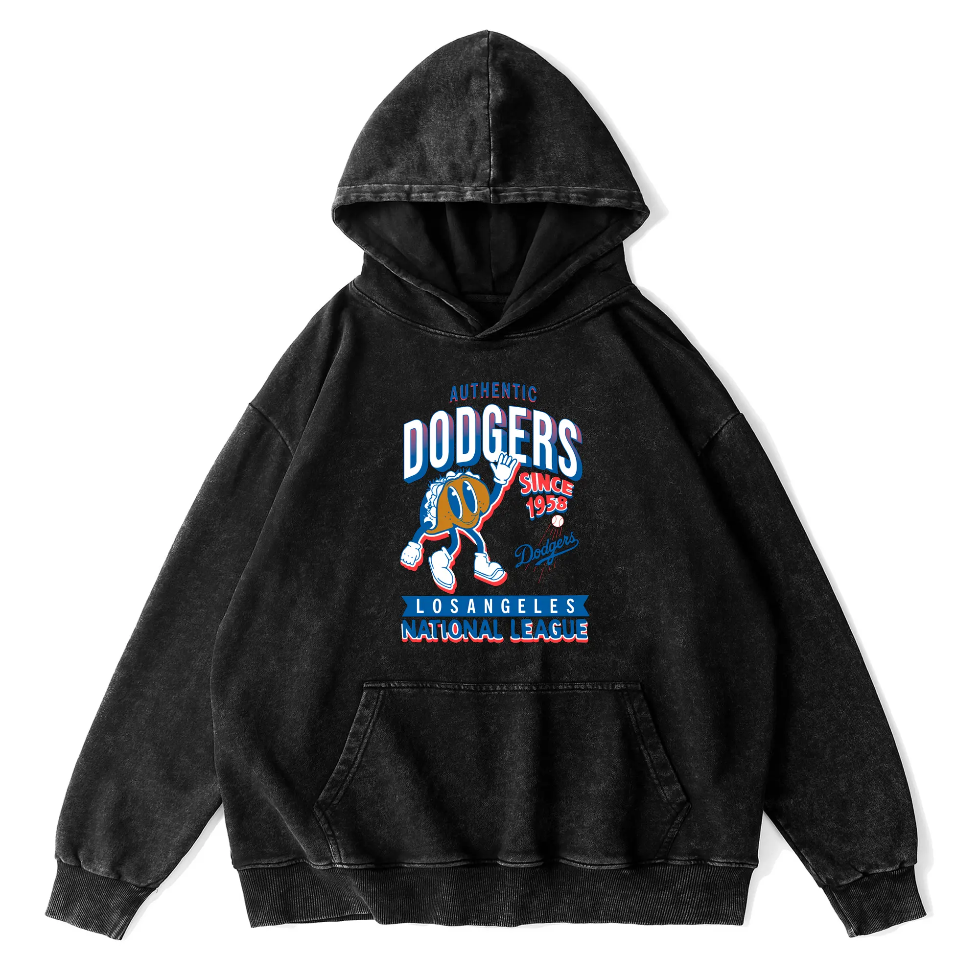 Los Angeles Dodgers Collection Food 2024 - Vintage Washed Wax-Dyed Hoodie – 80% Cotton, 20% Polyester – Soft, Durable & Stylish – Perfect For Sports, Casual & Everyday Wear