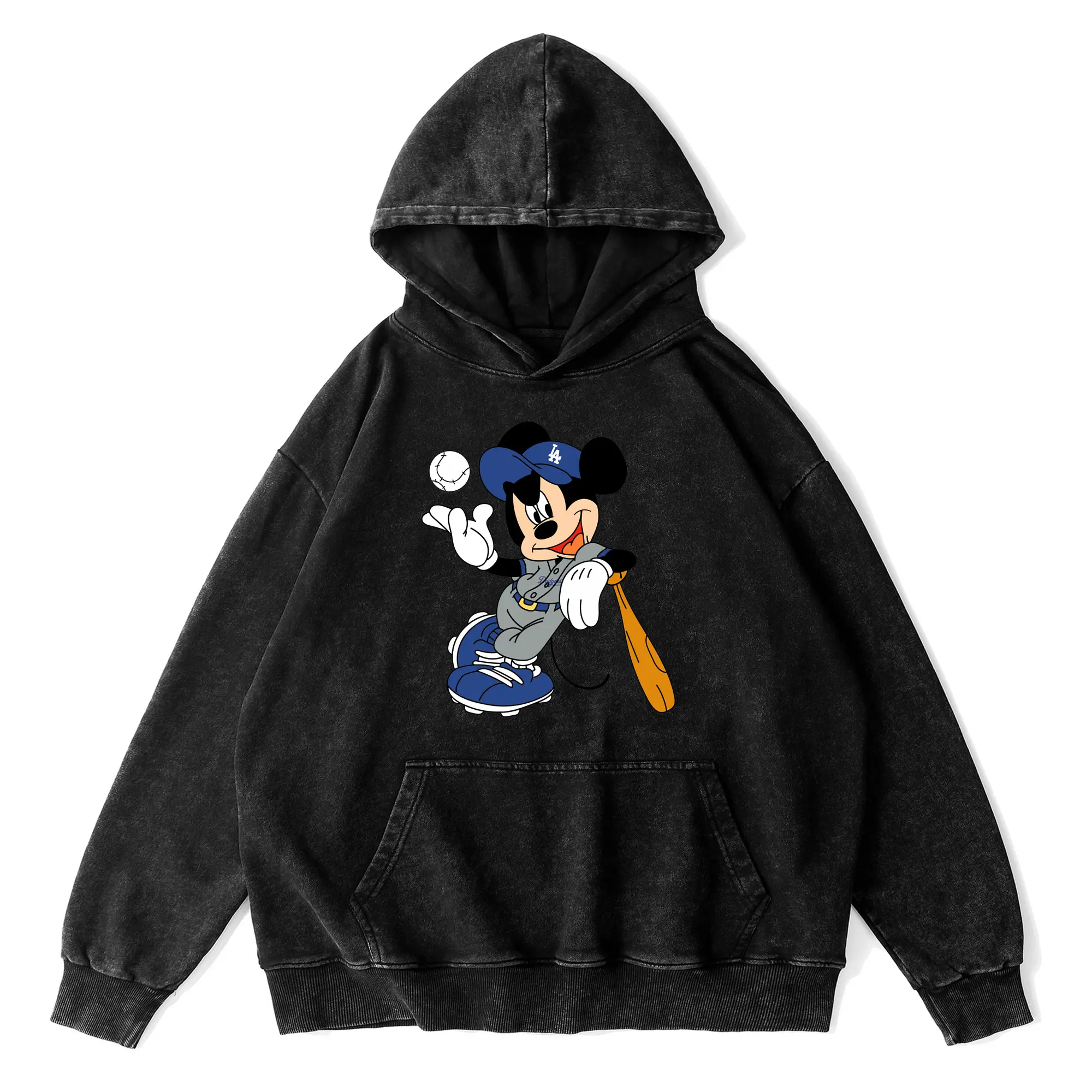 Mickey Mouse Los Angeles Dodgers 1 - Vintage Washed Wax-Dyed Hoodie – 80% Cotton, 20% Polyester – Soft, Durable & Stylish – Perfect For Sports, Casual & Everyday Wear