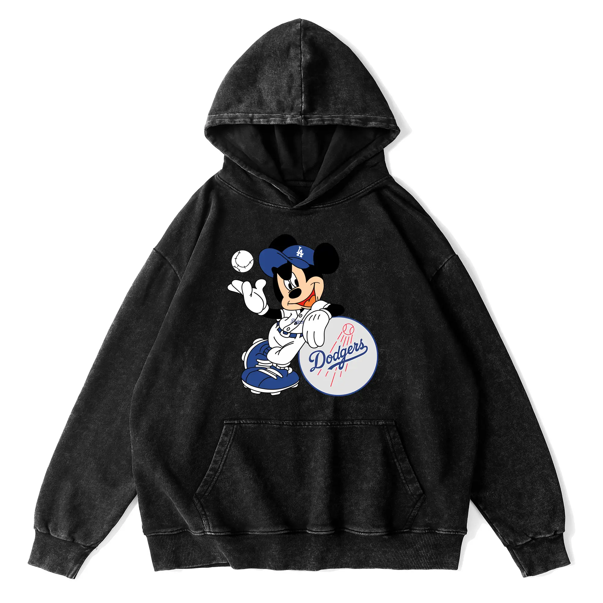 Mickey Mouse Los Angeles Dodgers - Vintage Washed Wax-Dyed Hoodie – 80% Cotton, 20% Polyester – Soft, Durable & Stylish – Perfect For Sports, Casual & Everyday Wear