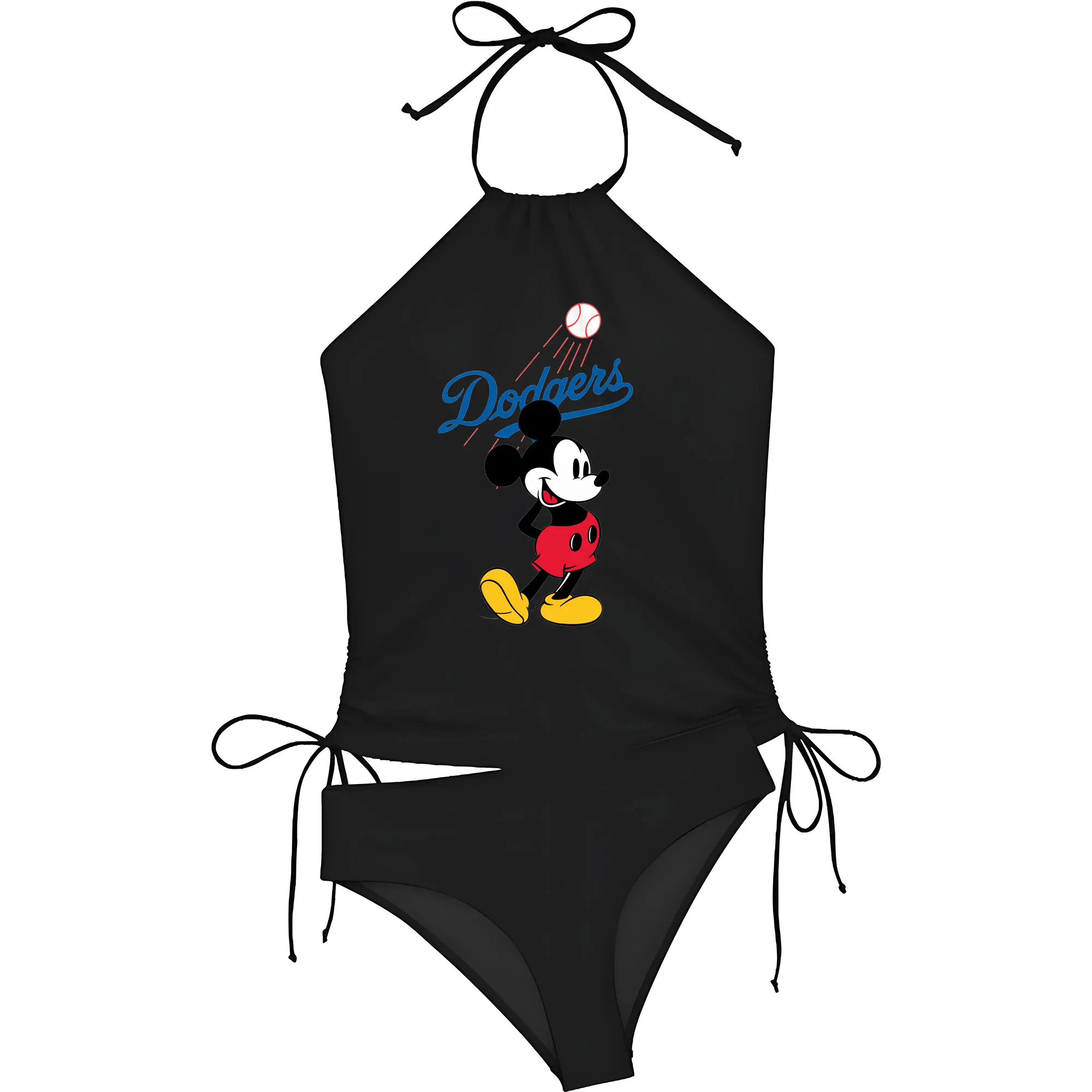 Baseball Mickey Mouse Los Angeles Dodgers - Women's Heat Transfer Printed Two-Piece Bikini Set – Sexy One-Shoulder Top & Triangle Bottom, Soft Nylon-Spandex – Perfect for Beach, Pool & Vacation