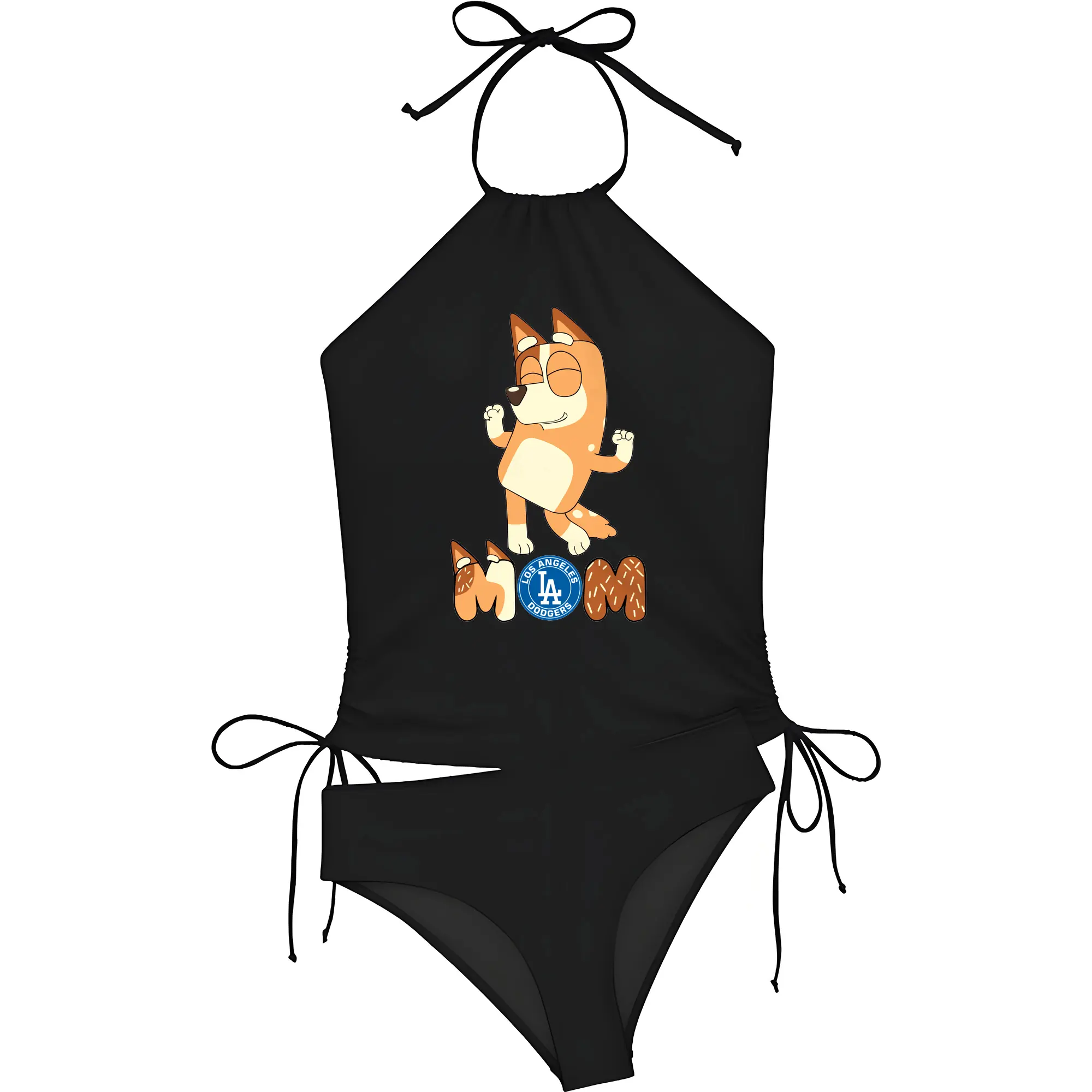 Bluey Mom Los Angeles Dodgers Baseball - Women's Heat Transfer Printed Two-Piece Bikini Set – Sexy One-Shoulder Top & Triangle Bottom, Soft Nylon-Spandex – Perfect for Beach, Pool & Vacation