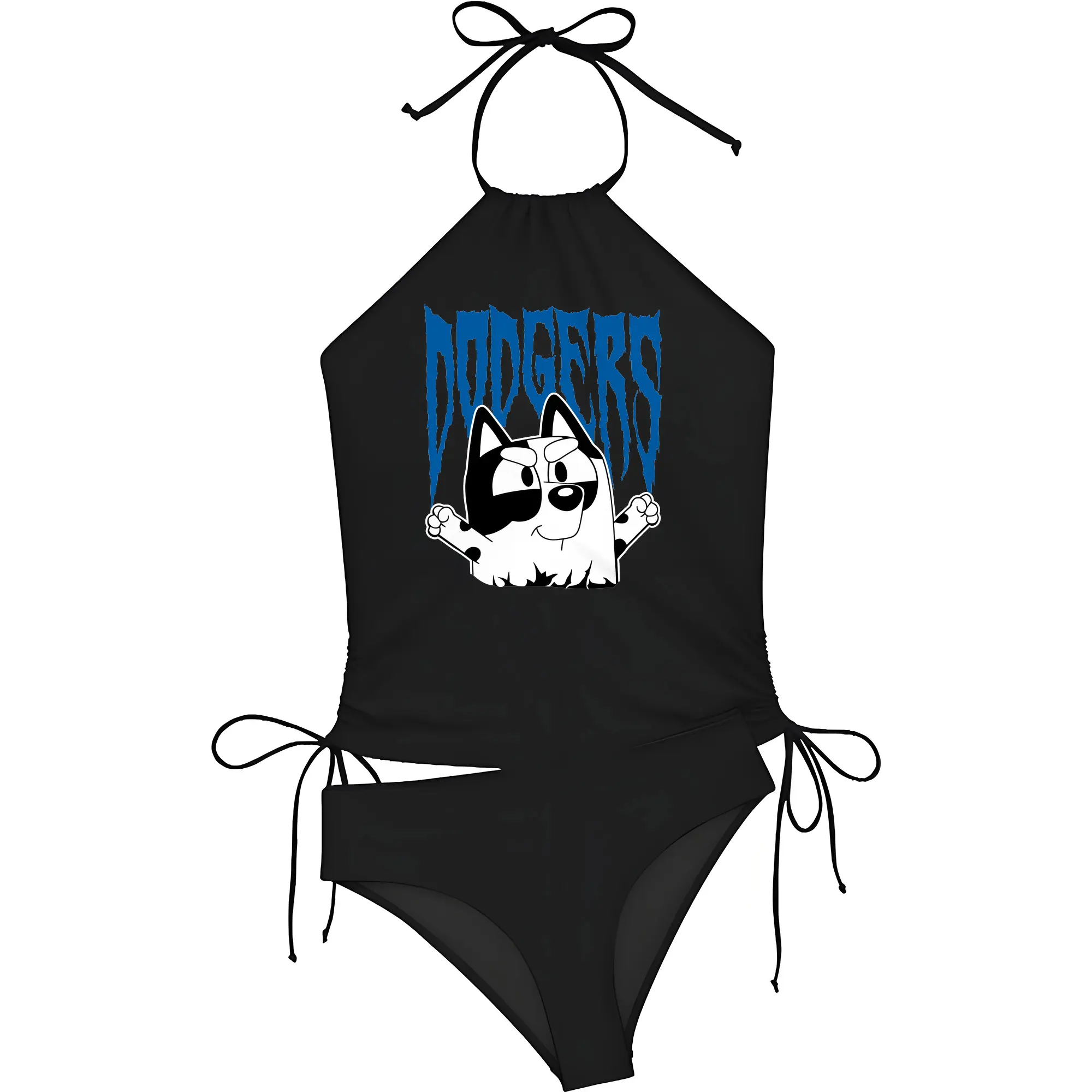 Bluey Muffin Los Angeles Dodgers MLB - Women's Heat Transfer Printed Two-Piece Bikini Set – Sexy One-Shoulder Top & Triangle Bottom, Soft Nylon-Spandex – Perfect for Beach, Pool & Vacation