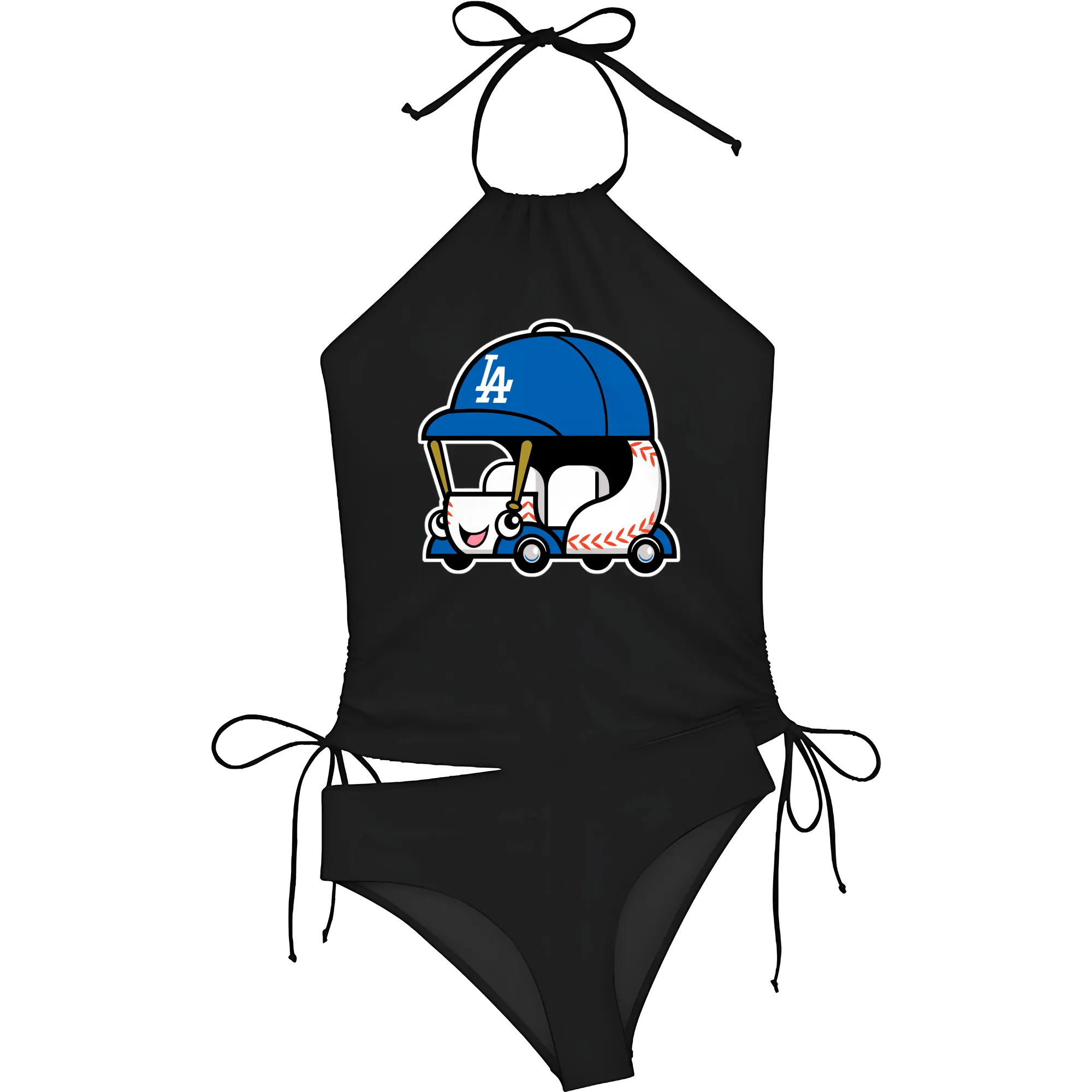 Cute Dodgers Bullpen Car Baseball - Women's Heat Transfer Printed Two-Piece Bikini Set – Sexy One-Shoulder Top & Triangle Bottom, Soft Nylon-Spandex – Perfect for Beach, Pool & Vacation