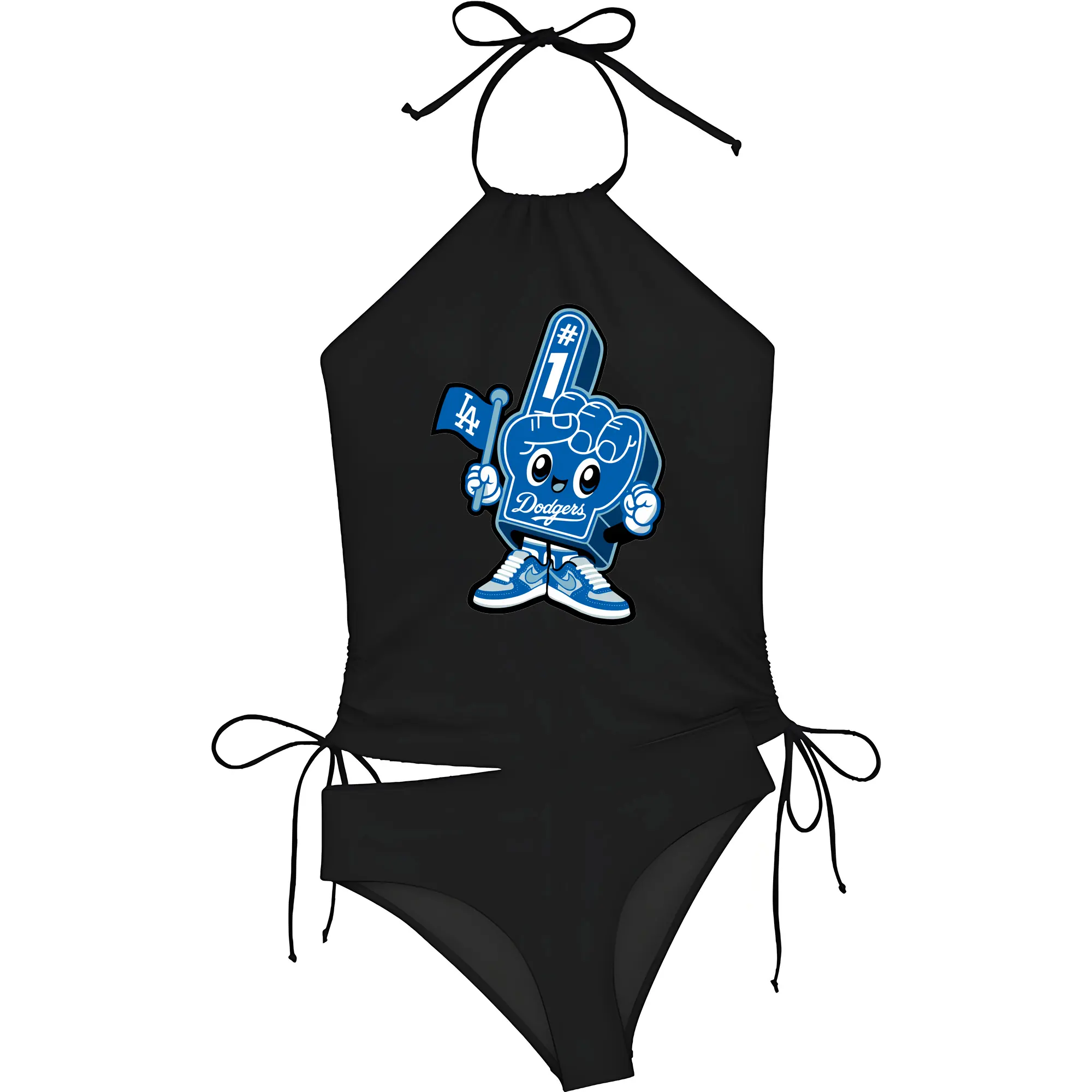 Cute Mr Dodger Foam Finger - Women's Heat Transfer Printed Two-Piece Bikini Set – Sexy One-Shoulder Top & Triangle Bottom, Soft Nylon-Spandex – Perfect for Beach, Pool & Vacation