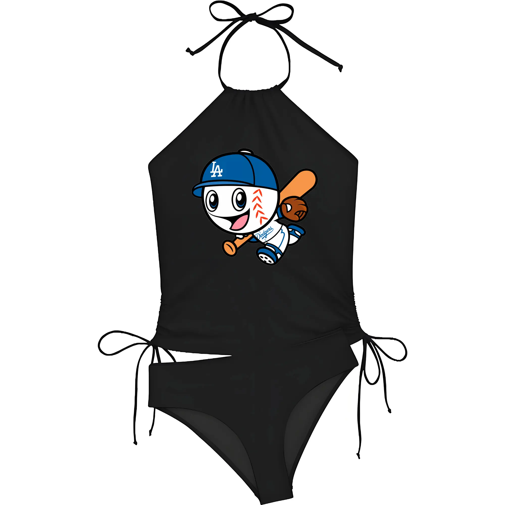 Cute Mr Dodger Running Play Baseball - Women's Heat Transfer Printed Two-Piece Bikini Set – Sexy One-Shoulder Top & Triangle Bottom, Soft Nylon-Spandex – Perfect for Beach, Pool & Vacation