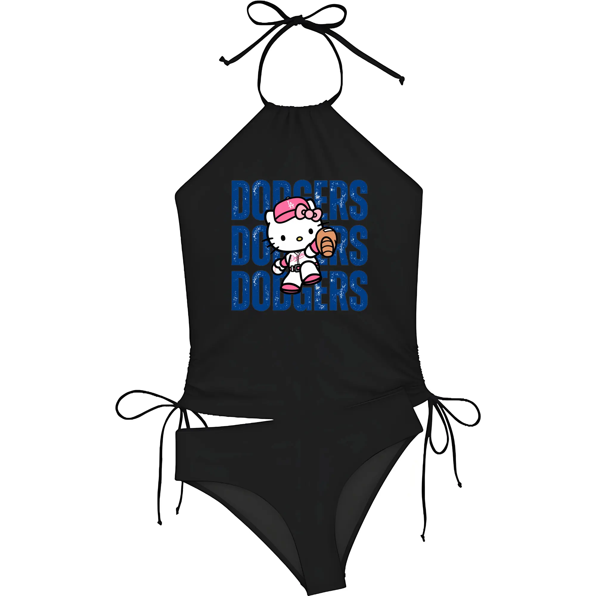Dodgers Baseball Hello Kitty - Women's Heat Transfer Printed Two-Piece Bikini Set – Sexy One-Shoulder Top & Triangle Bottom, Soft Nylon-Spandex – Perfect for Beach, Pool & Vacation